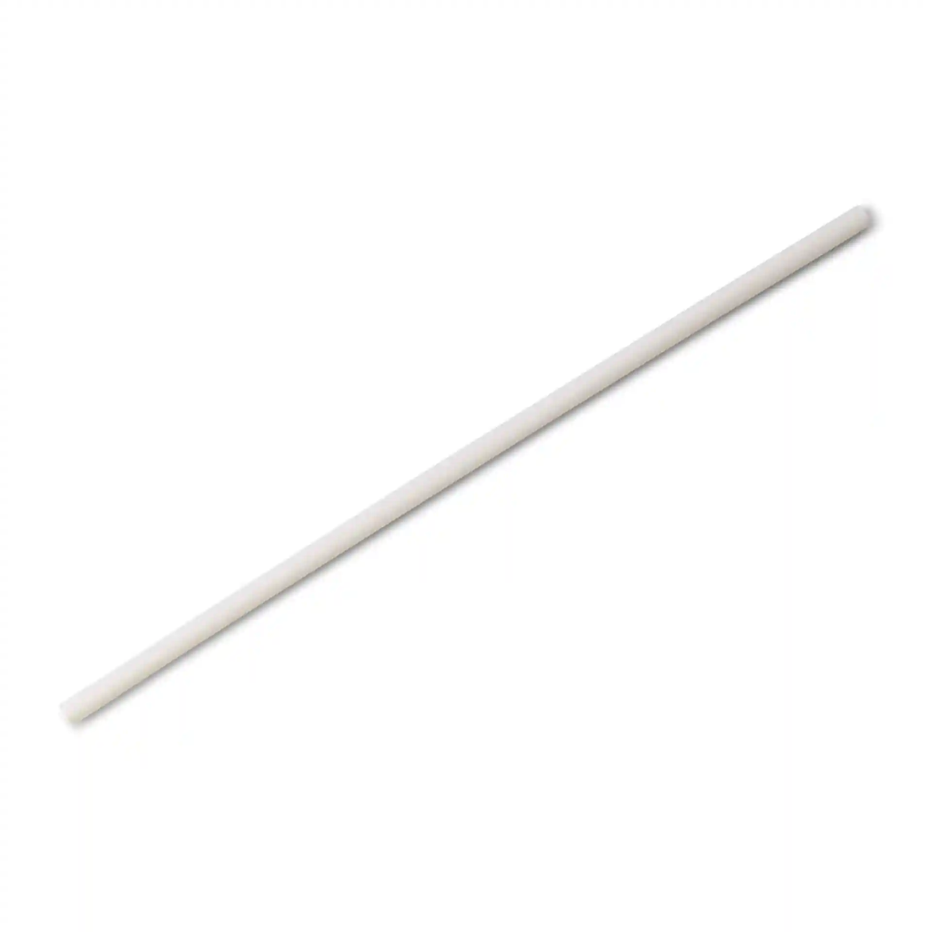 Biały papierowy słomka, 20 cm długości i 0,5 cm średnicy, wyeksponowana na jednolitym tle.