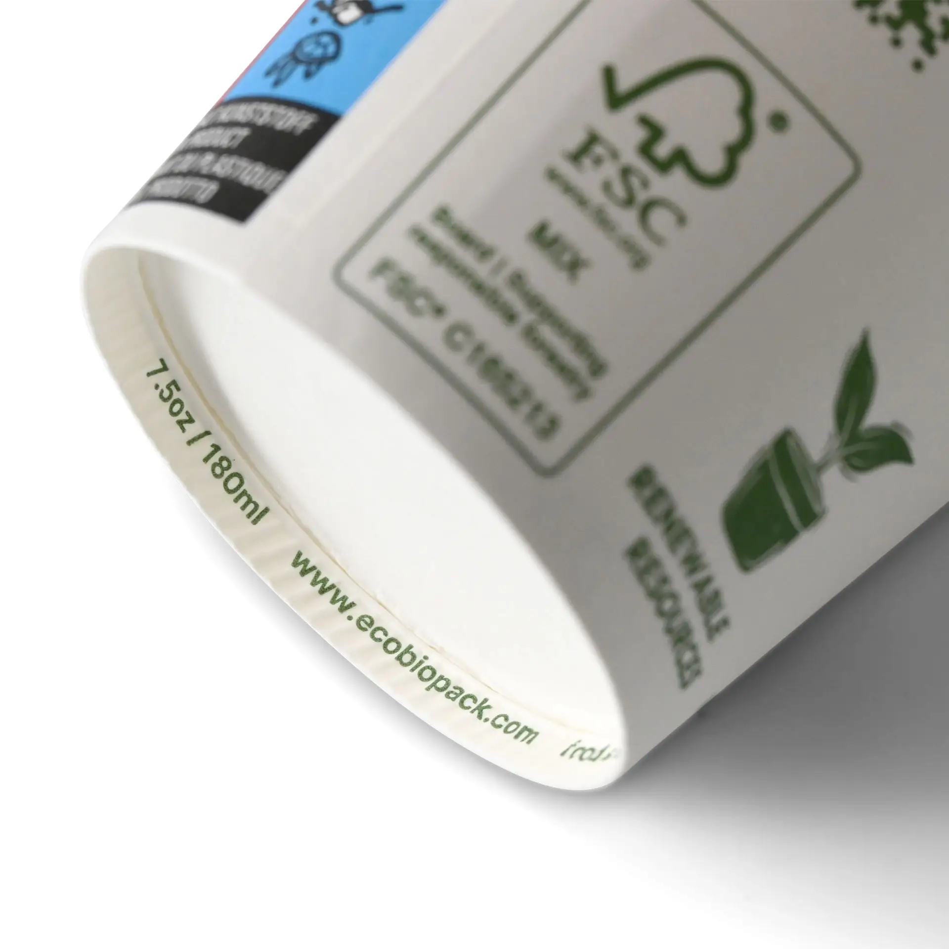 Kubek do automatów „EcoUp©” Ikony, 180 ml / 7,5 oz, Ø 70 mm, jednowarstwowy, biały, powłoka PLA