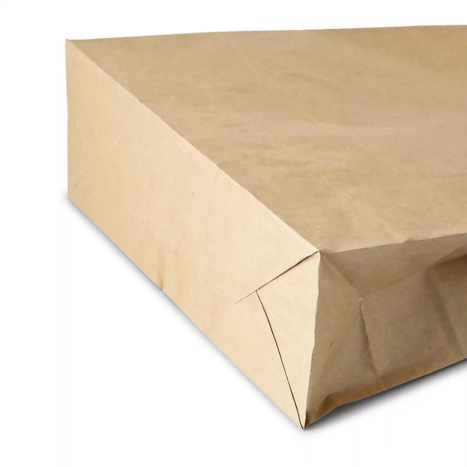 Brązowa torba papierowa kraft z płaskim dnem i złożonymi rogami, wymiary 32 x 12 x 40 cm.