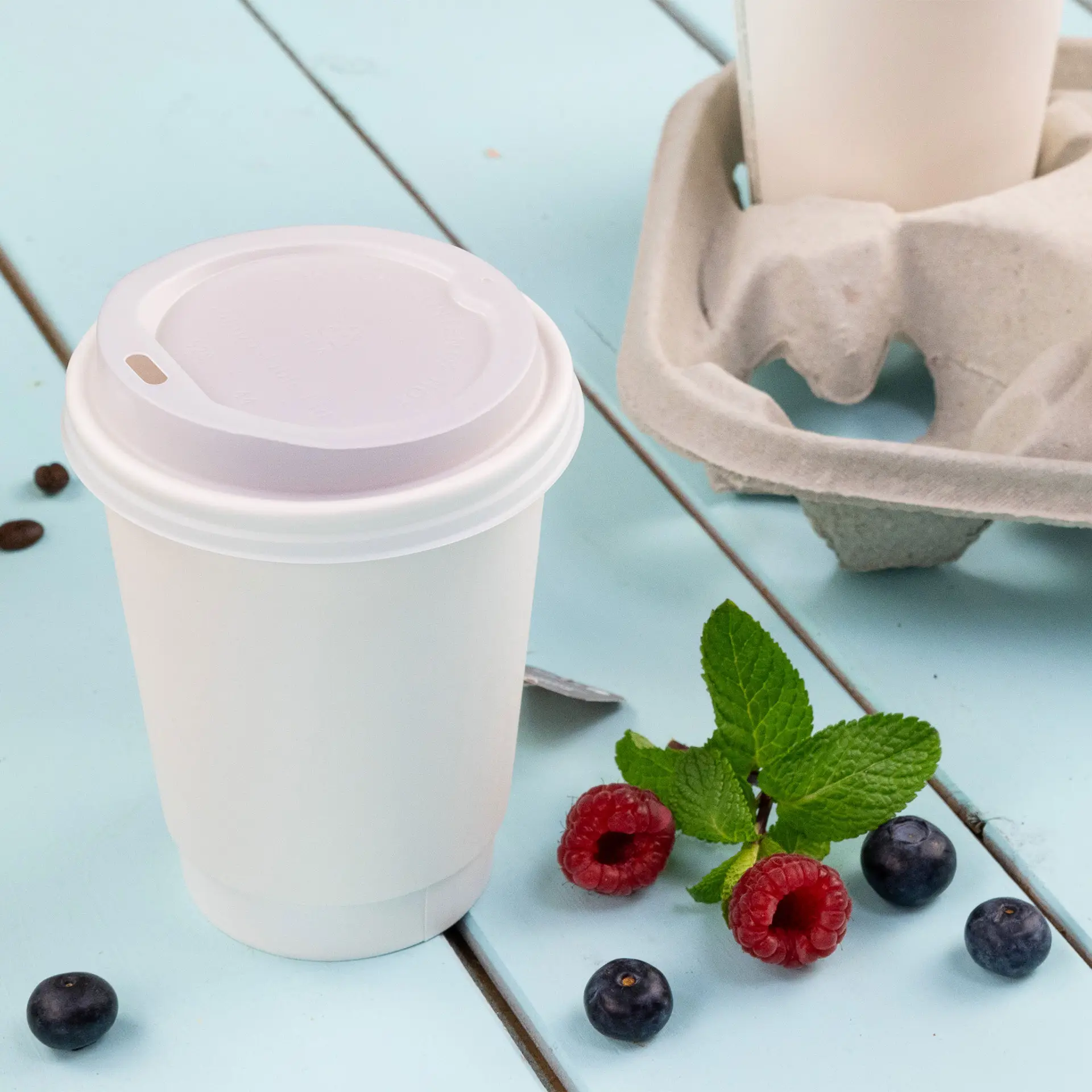 Kubek do kawy na wynos 300 ml / 12 oz, Ø 90 mm, podwójne ścianki, biały, powłoka PLA