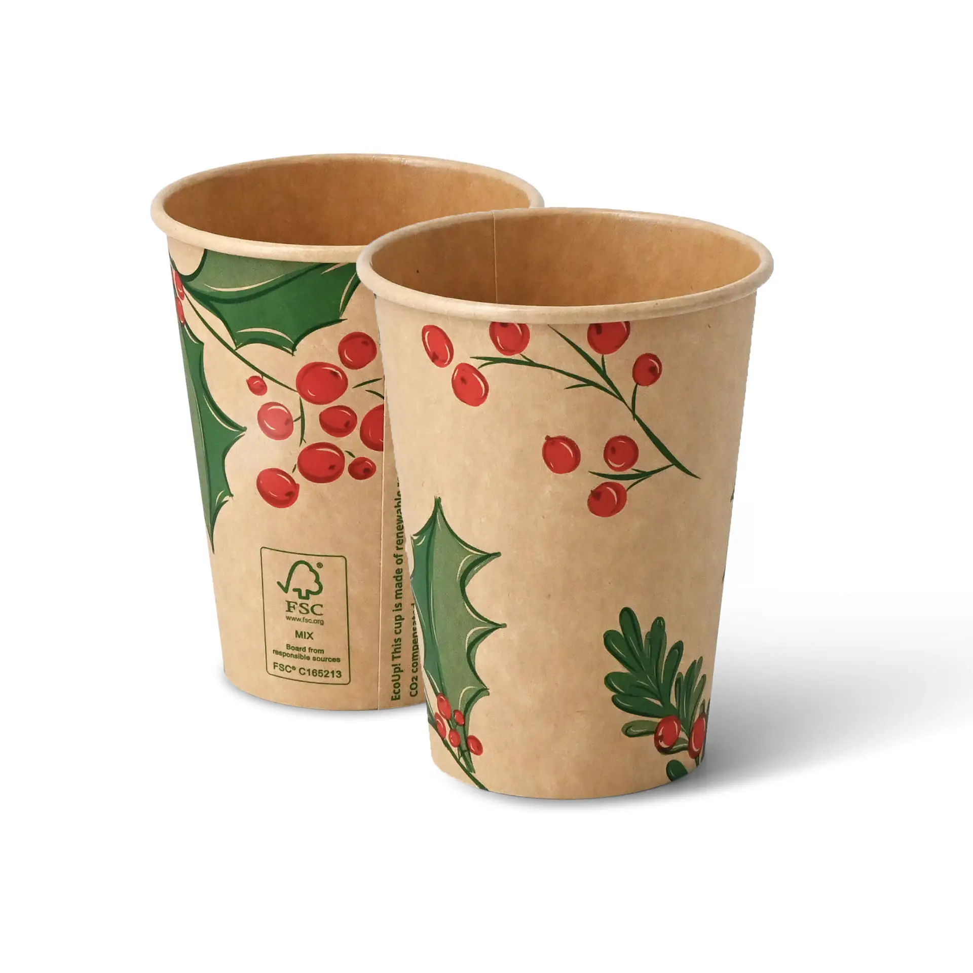 Pappbecher Winter "Zweige" 300 ml / 12 oz, Ø 90 mm, ungebleicht