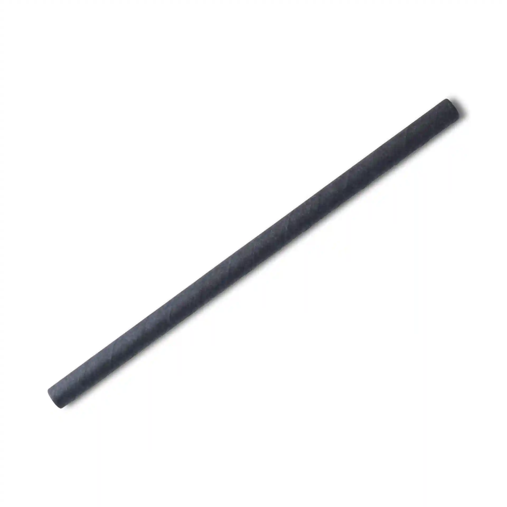 Czarny papierowy słomka do koktajli, 15 cm długości i 0,7 cm średnicy, na białym tle.
