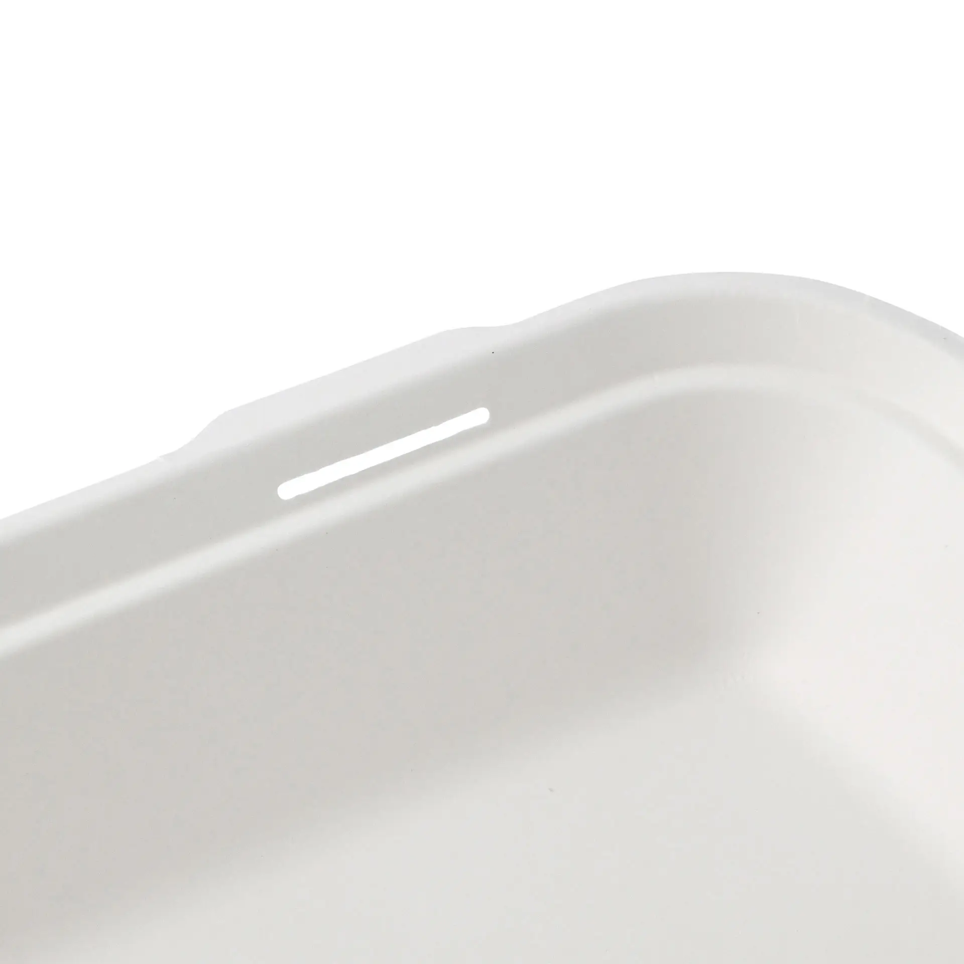 Biały biodegradowalny pojemnik z trzciny cukrowej z zawiasową pokrywką, odpowiedni do gorących, zimnych, tłustych i płynnych potraw.