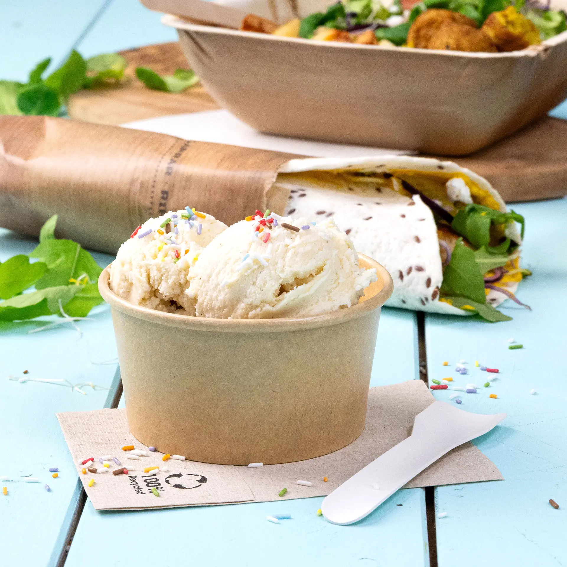 Papierowy kubek na lody S, 150 ml, max. 220 ml, Ø 92 mm, brązowy