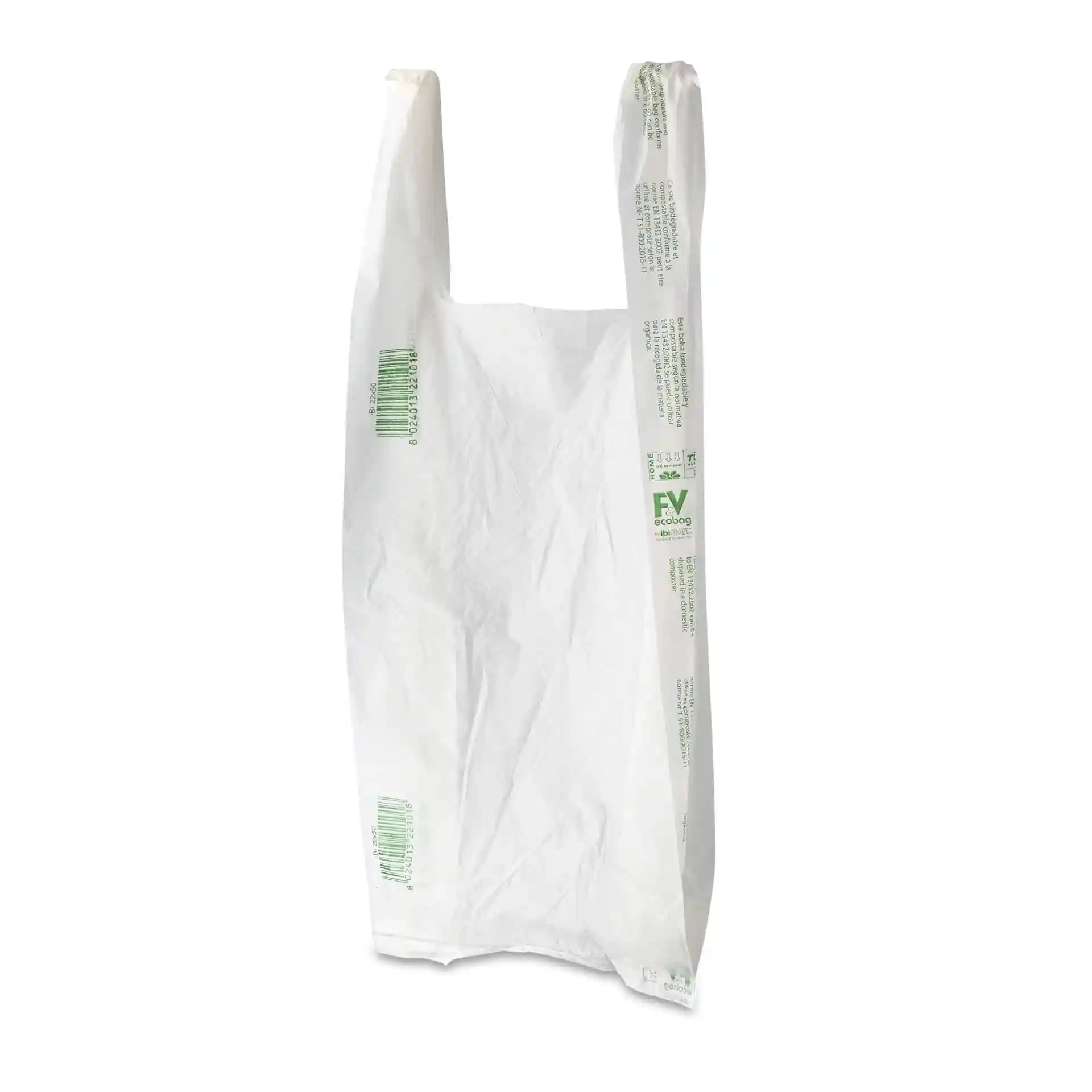 Biała torba plastikowa z uchwytami, wymiary 22 x 13 x 50 cm, nadrukowany wzór, odpowiednia do przenoszenia przedmiotów.