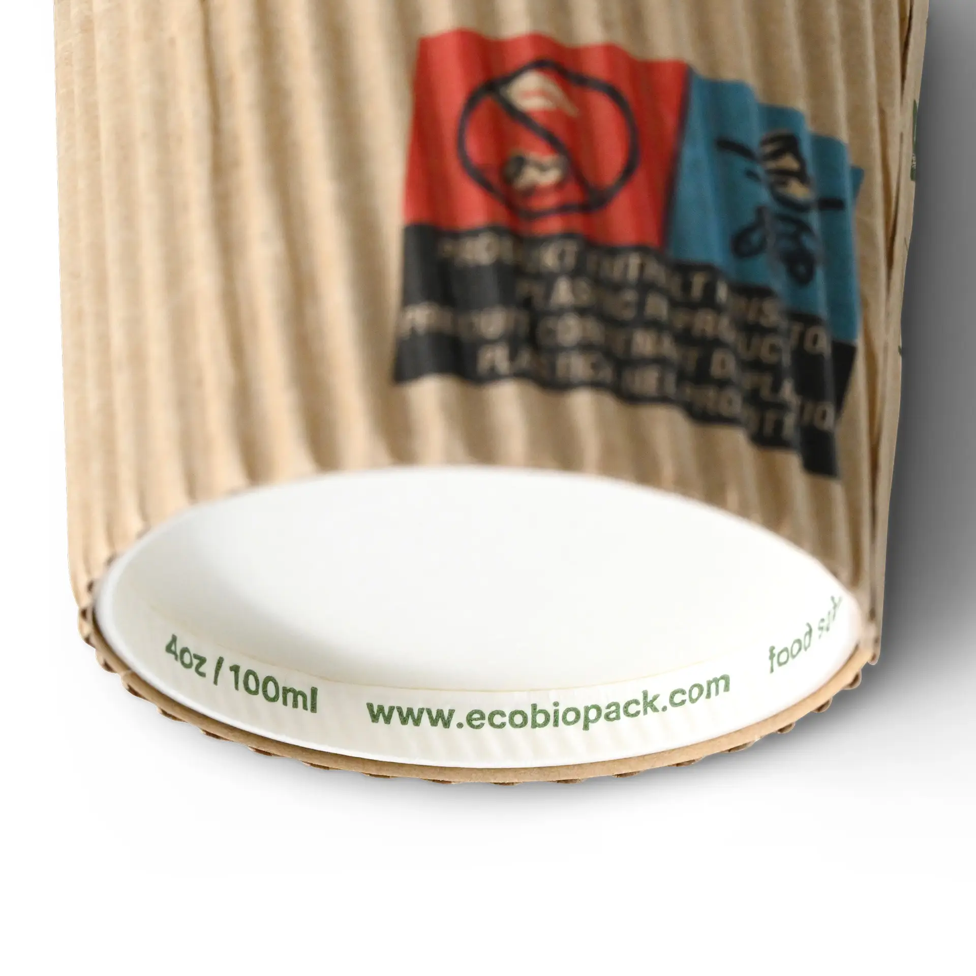 Kubek z karbowanej tektury / kubek do kawy na wynos 100 ml / 4 oz, Ø 62 mm, brązowy / biały wewnątrz, powłoka PLA