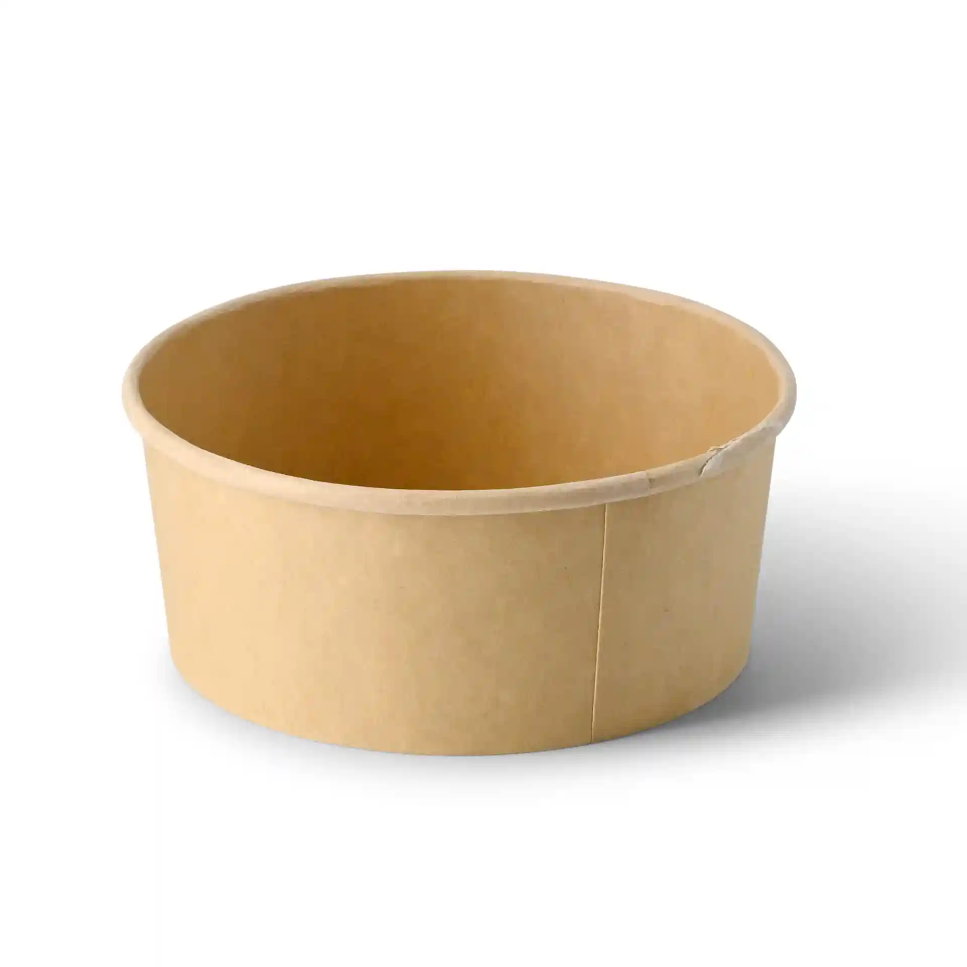 Brąbowa miska kartonowa o okrągłym kształcie, średnica 150 mm, wysokość 63 mm.