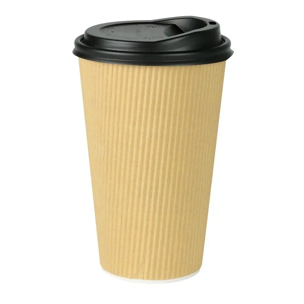 Riffelbecher / Coffee to go Becher 400 ml / 16 oz, Ø 90 mm, braun, innen weiß, PLA-beschichtet