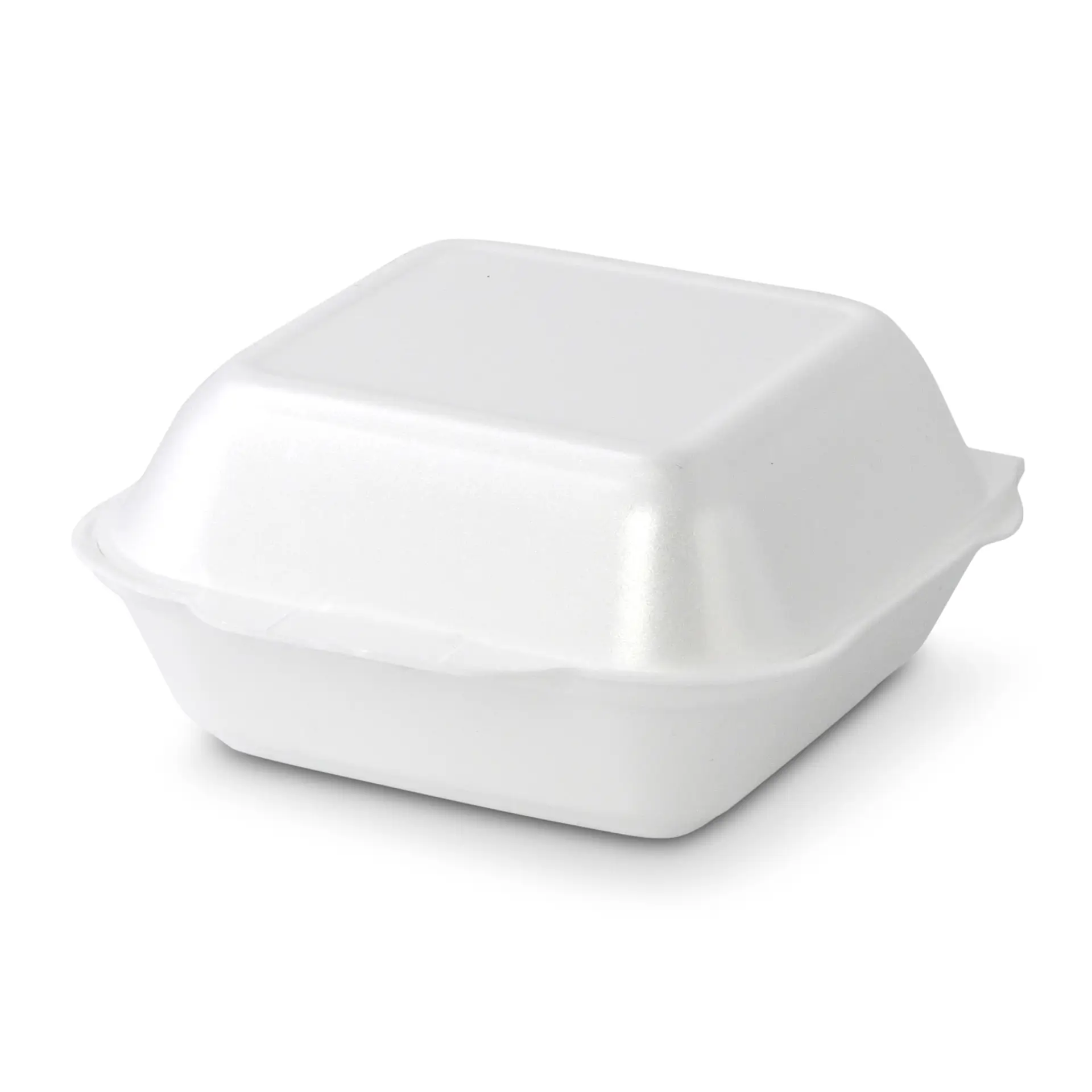 Biały pojemnik na żywność w kształcie kwadratu z pokrywką, odpowiedni do dań na wynos i przechowywania żywności.