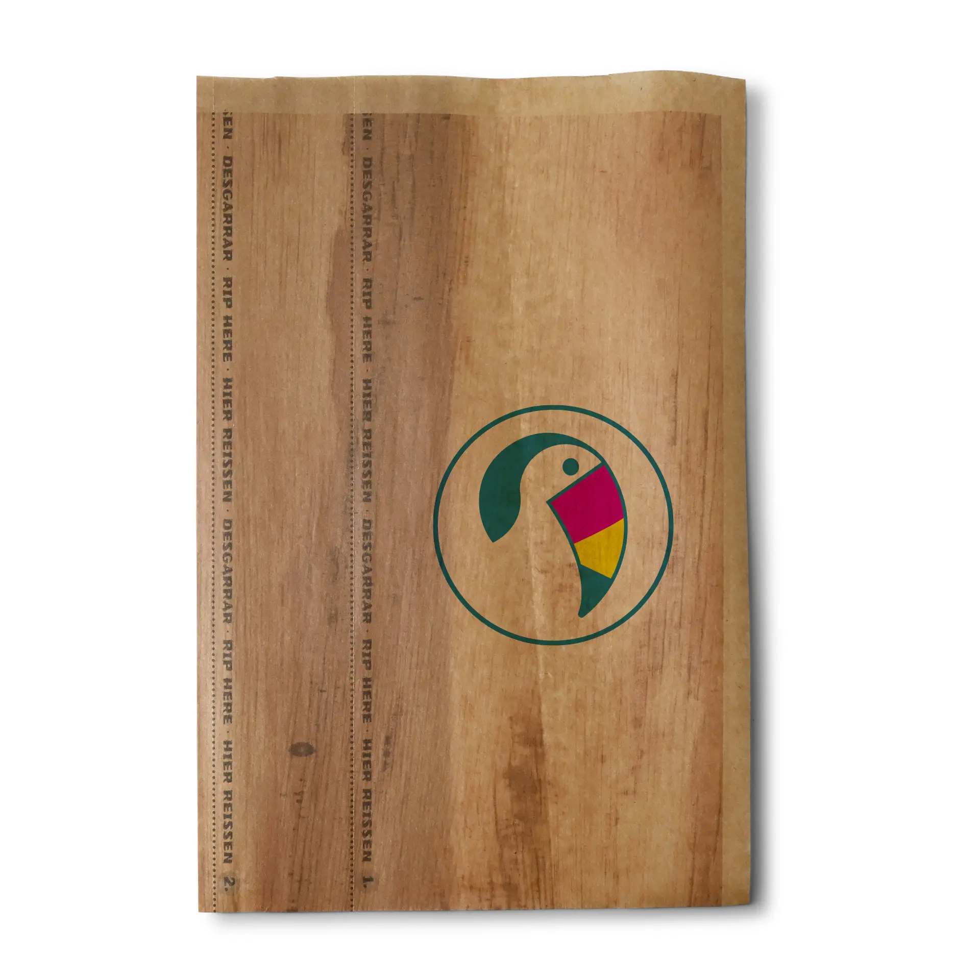 Spersonalizowana torba uszlachetniona z logo; brązowy papier z zamknięciem klejącym dla bezpiecznego transportu.