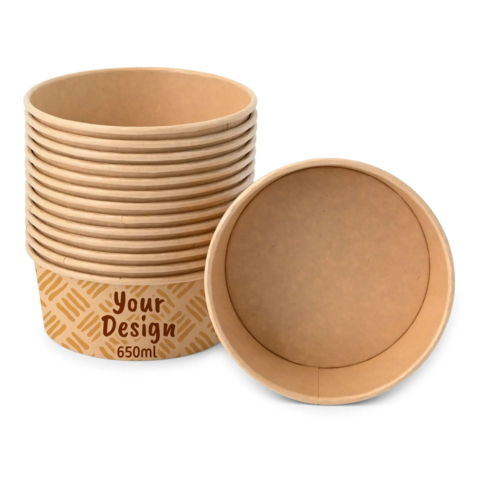 Miski sałatkowe z nadrukiem / Bowls personalizowane, 650 ml, Ø 150 mm, brązowe, powłoka PE