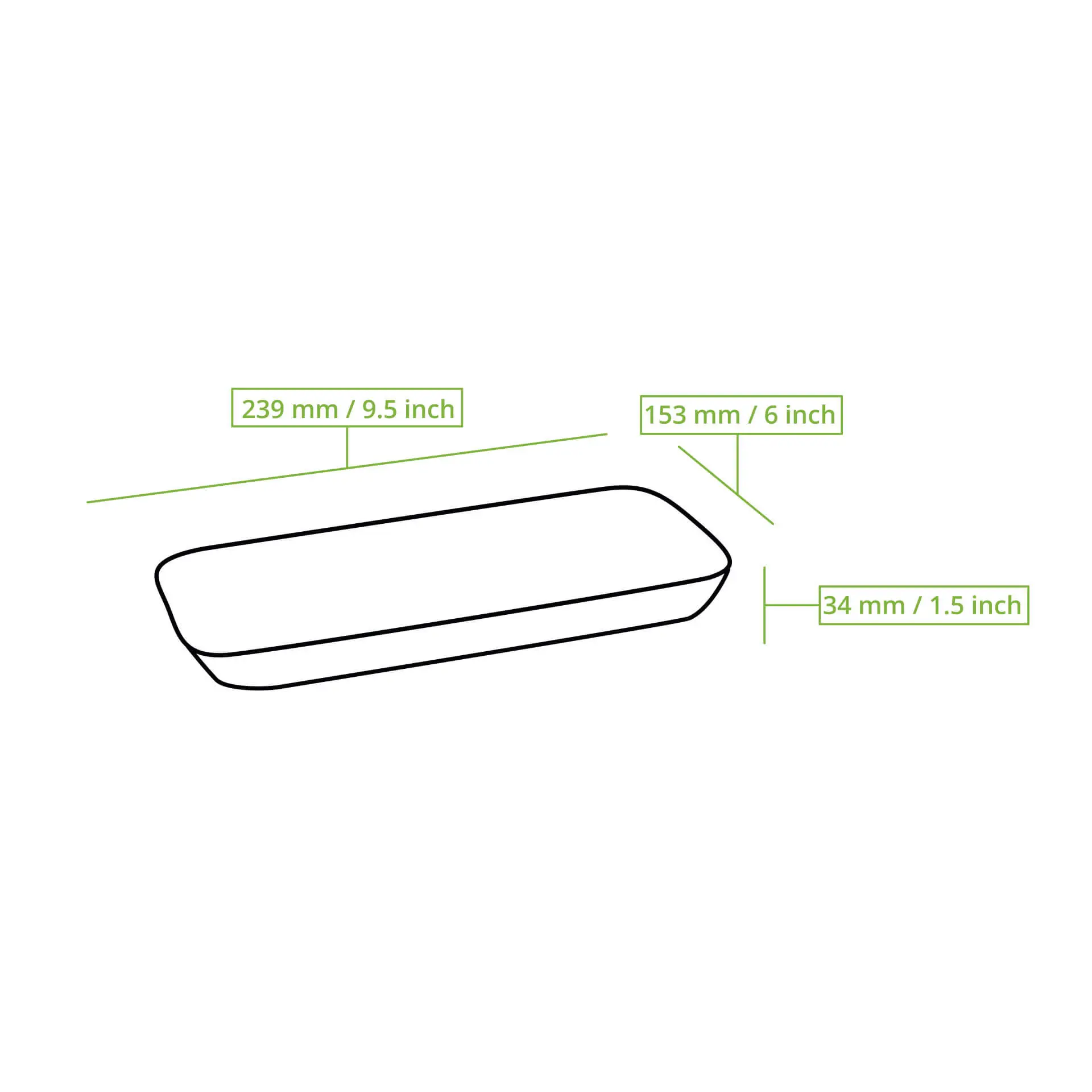 Głęboki prostokątny talerz z liści palmy, wymiary 239 mm x 153 mm x 34 mm, z naturalnym rysunkiem i odporny na tłuszcz.