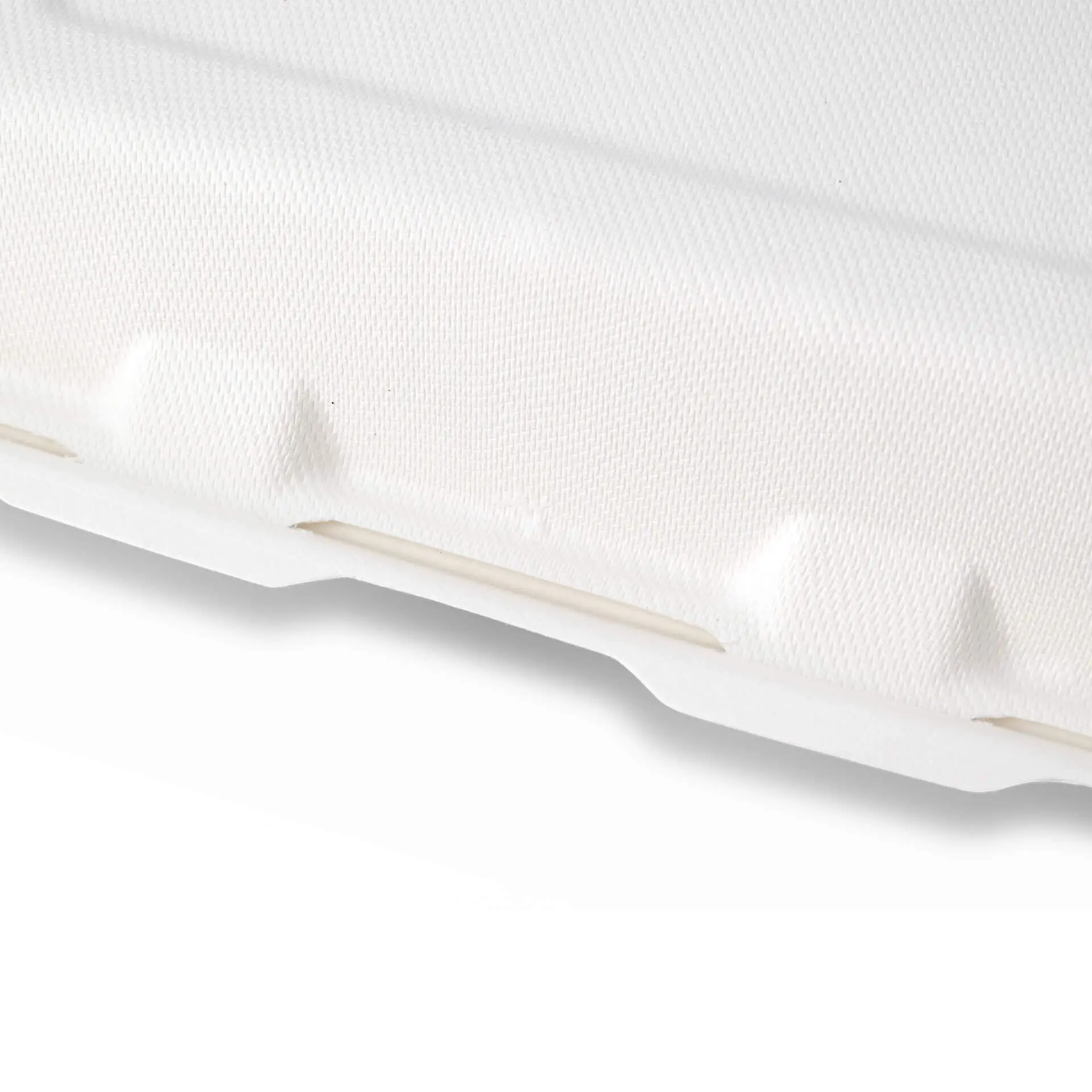 Ekologiczna pudełko na menu z dwoma przegródkami z biodegradowalnego trzciny cukrowej, z teksturowaną białą powierzchnią.