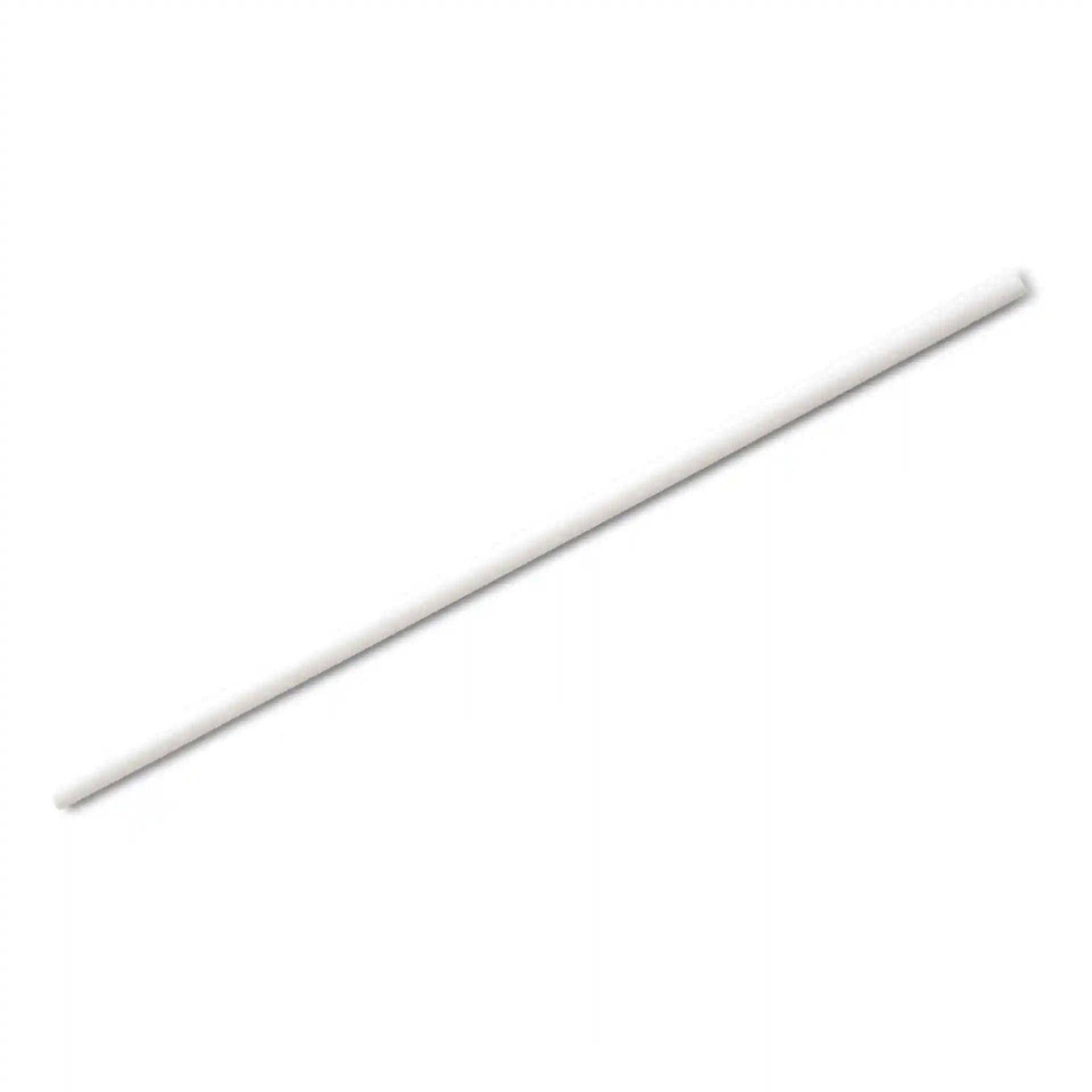 Biały papierowy słomka, 20 cm długości i 0,5 cm średnicy, pokazana na jednolitym tle.