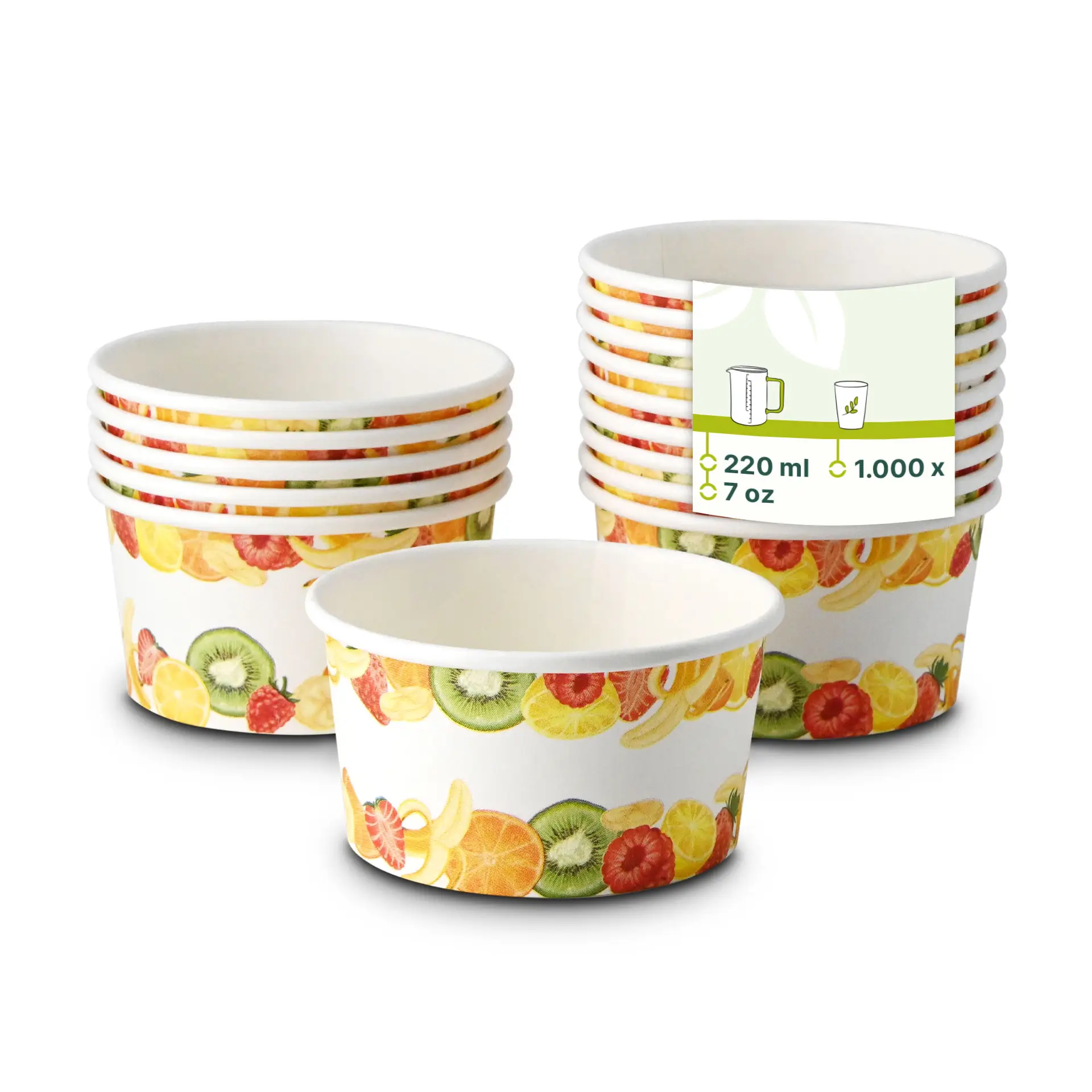 Kubek na lody z nadrukiem (powlekany) S „Owoce” 150 ml, max. 220 ml, Ø 92 mm