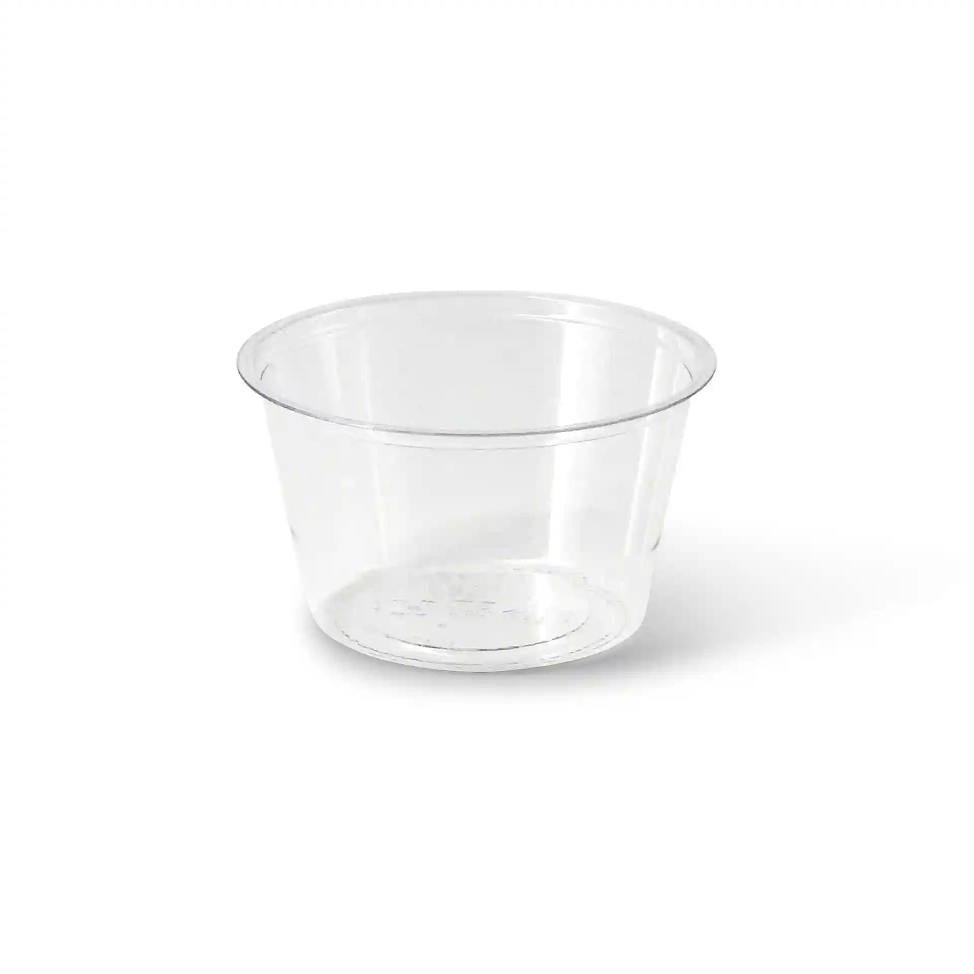 Przezroczysty kubek PLA o średnicy 70 mm i wysokości 40 mm, mieszczący do 80 ml.