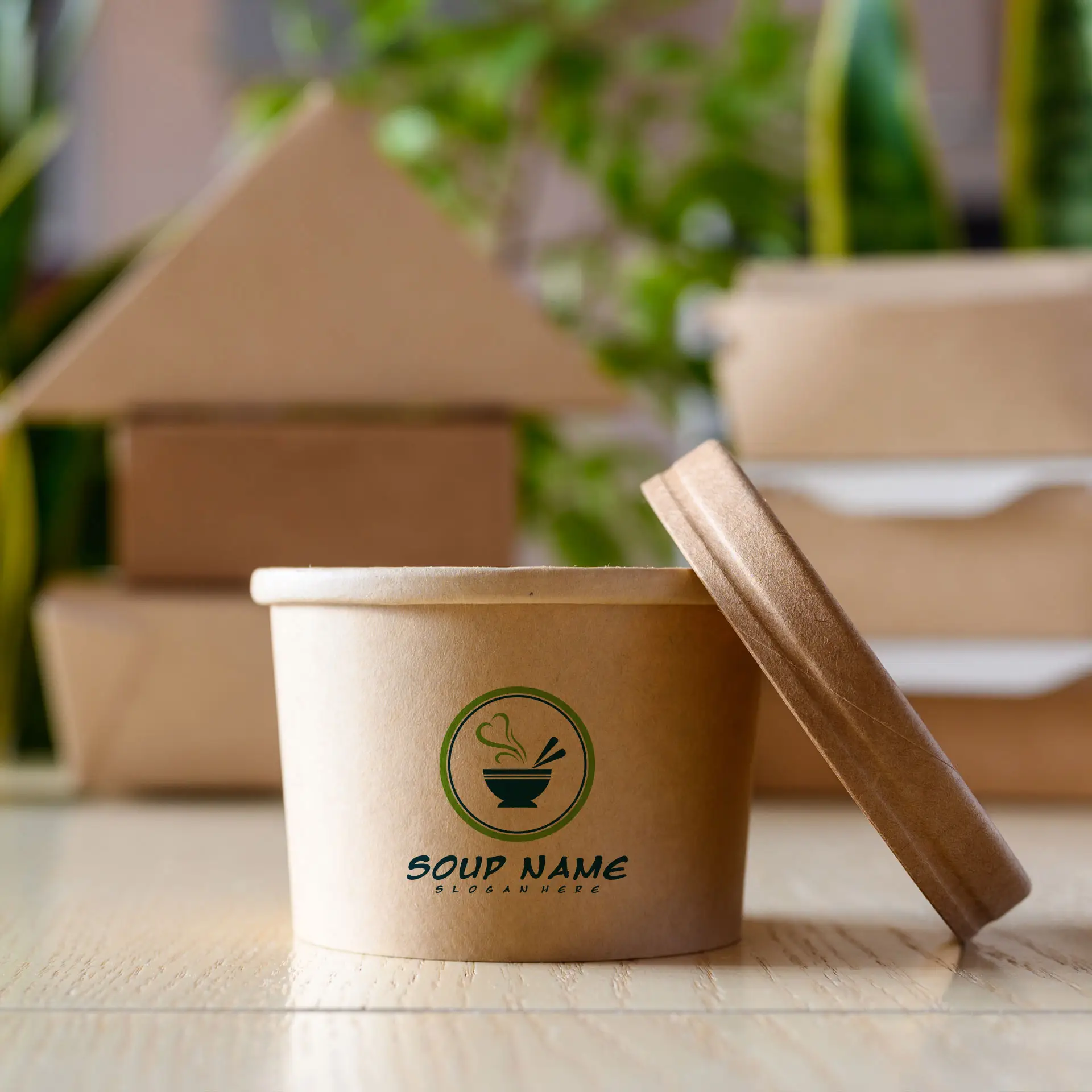 Suppenbecher to go bedruckt, 200 ml, Ø 90 mm, braun, PLA-beschichtet