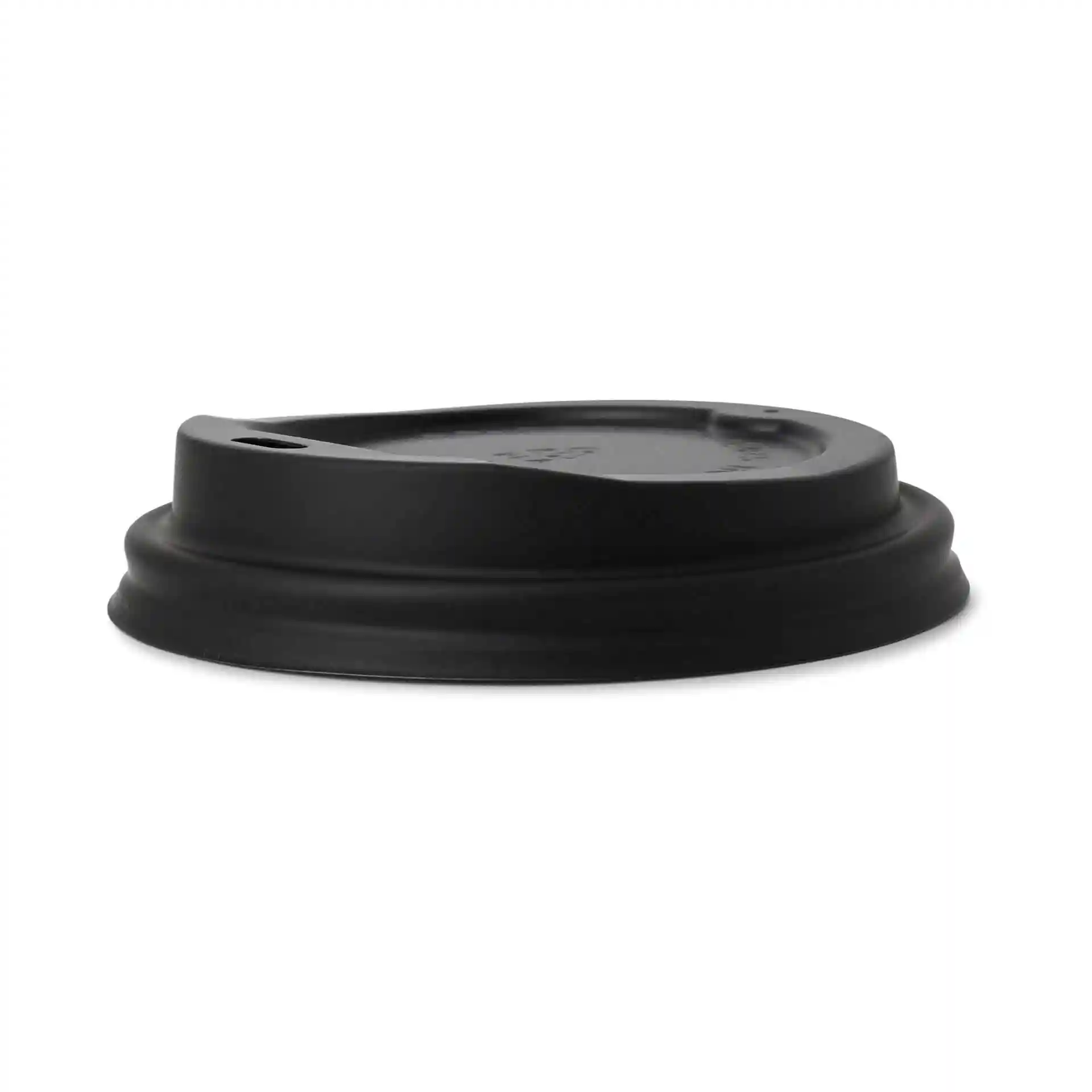 Czarny dekiel CPLA z otworem do picia, o średnicy 90 mm i wysokości 20 mm.
