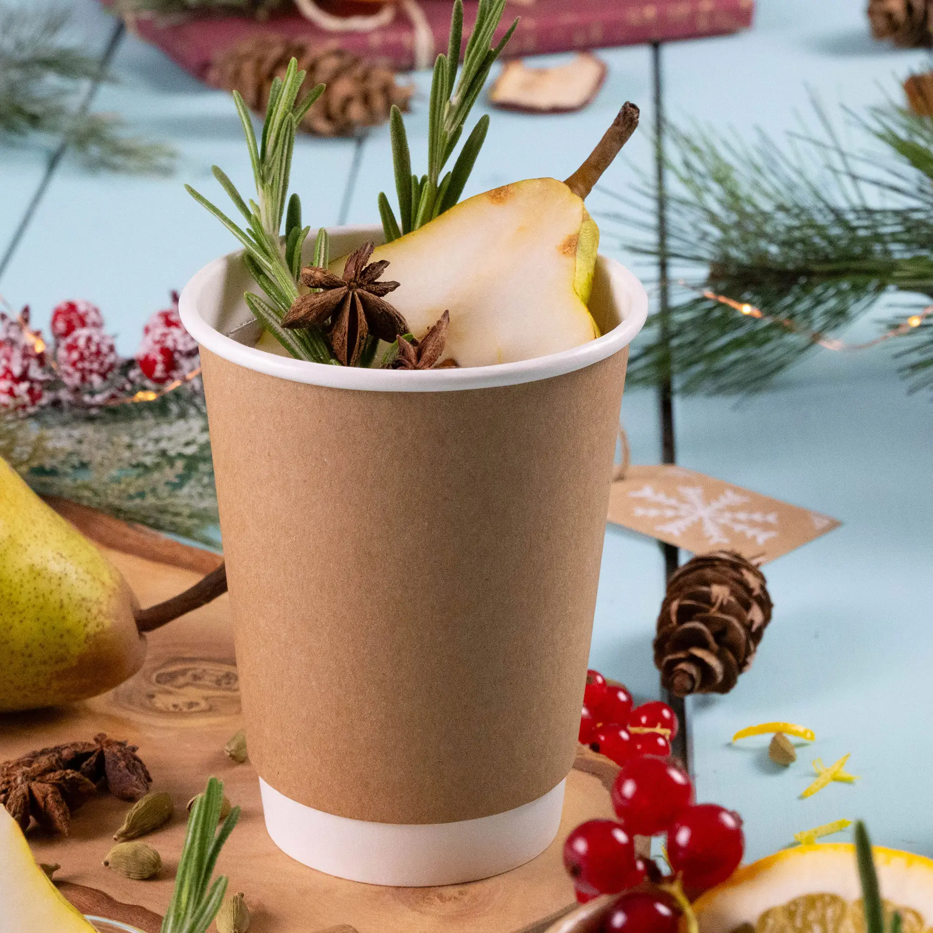 Kubek do kawy na wynos 300 ml / 12 oz, Ø 90 mm, podwójne ścianki, brązowy / biały wewnątrz, powłoka PLA