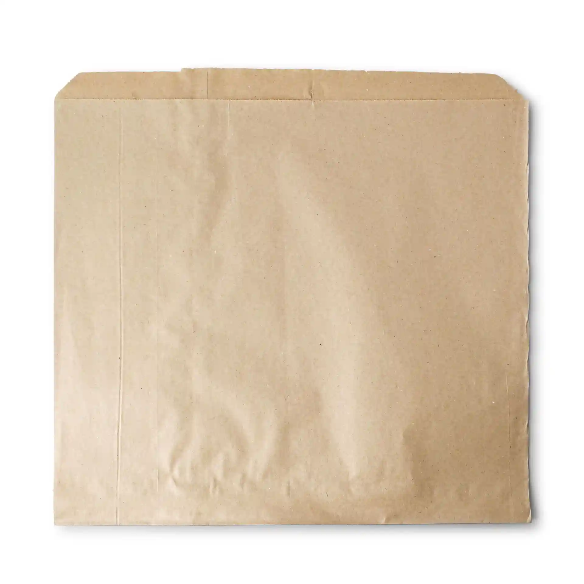 Brązowa płaska torba z papieru kraft o wymiarach 30 x 29 cm, bez powłoki ani okna.