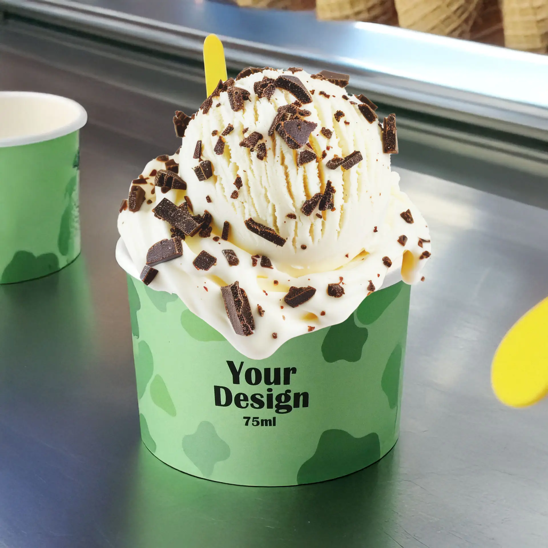 Eisbecher bedrucken, 75 ml / 3 oz, weiß, PE-beschichtet