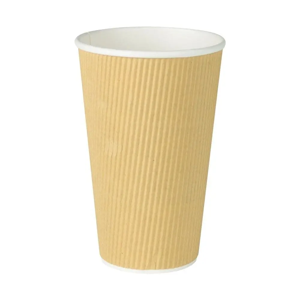 Riffelbecher / Coffee to go Becher 400 ml / 16 oz, Ø 90 mm, braun / innen weiß, PLA-beschichtet