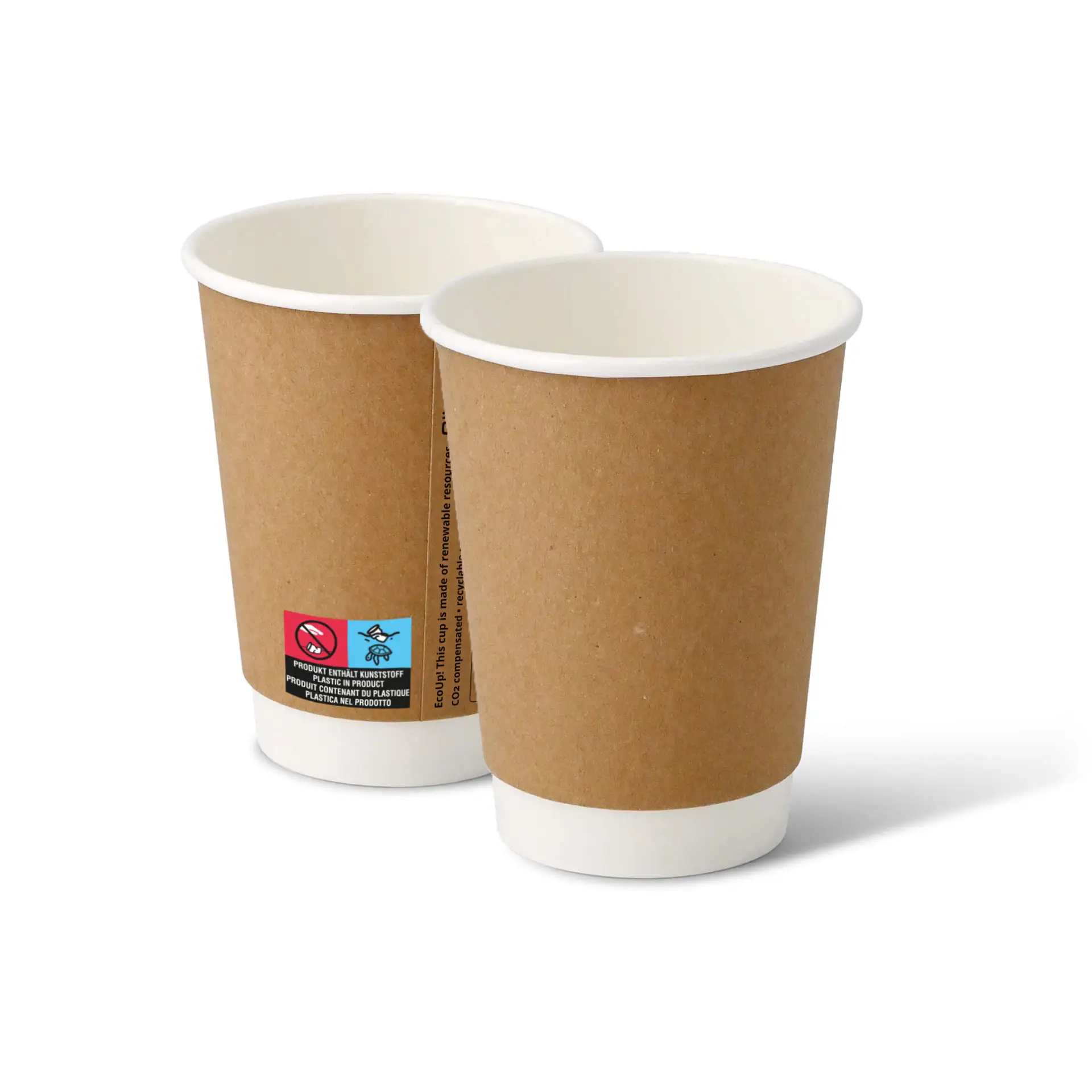 Coffee to go Becher aus Pappe (beschichtet) doppelwandig, 300 ml / 12 oz, Ø 90 mm, braun, innen weiß