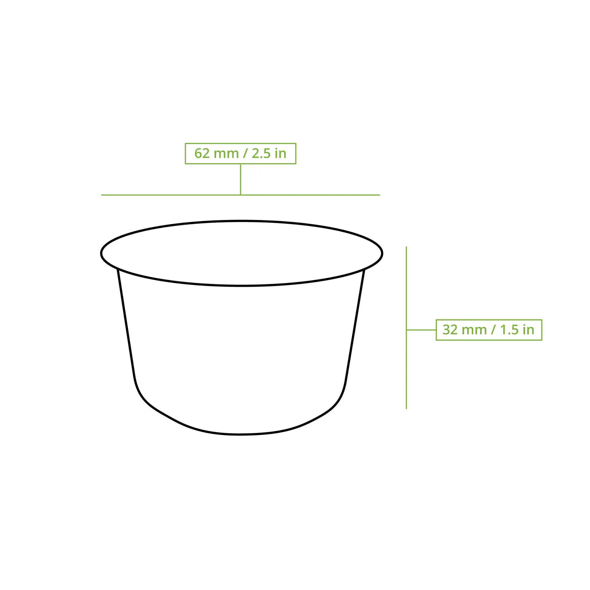 Mała biodegradowalna miseczka do maczania z trzciny cukrowej, o średnicy 62 mm i wysokości 32 mm. Odpowiednia do sosów.