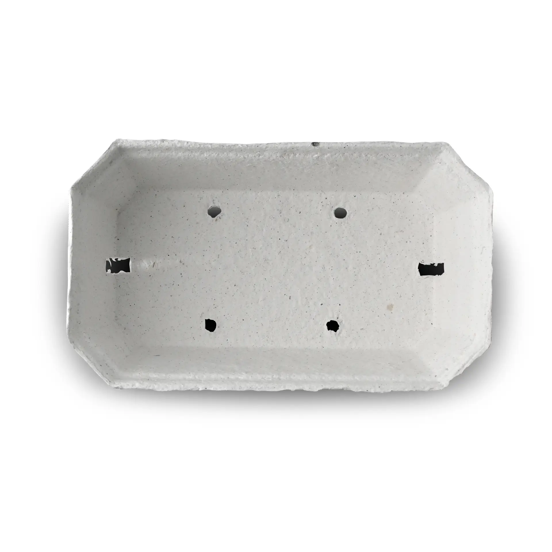 Biała taca na owoce leśne z tektury drzewnej; zaprojektowana do świeżych produktów, takich jak truskawki i maliny.