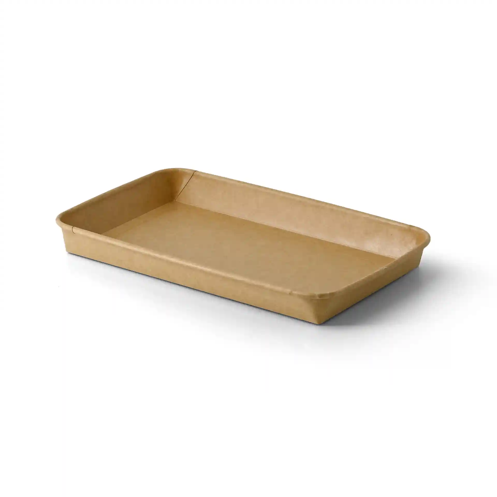 Brąski prostokątny pojemnik na sushi z wnętrzem pokrytym PE, o wymiarach 24 x 15 x 3 cm.