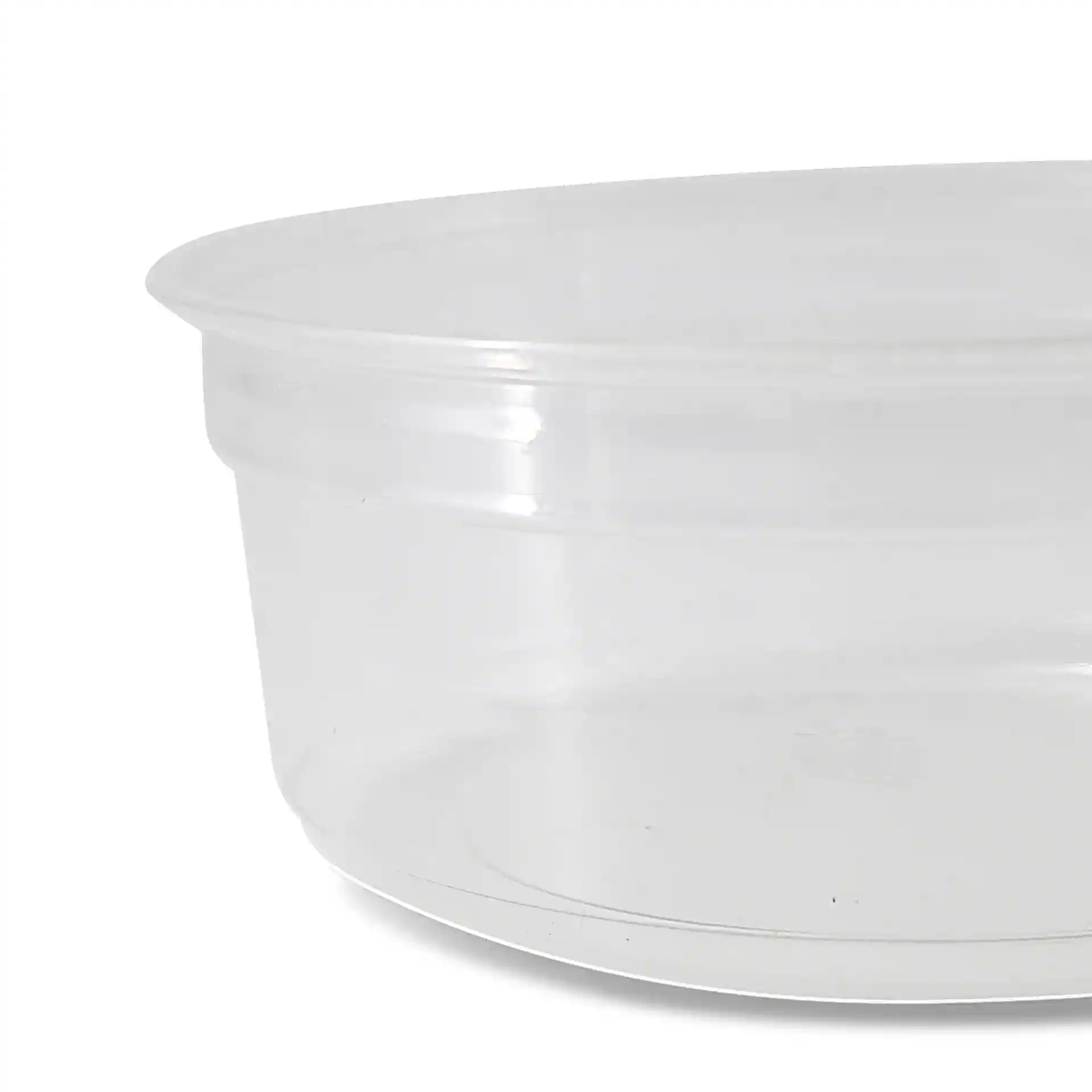 Przezroczysty okrągły pojemnik deli o średnicy 117 mm i wysokości 43 mm.