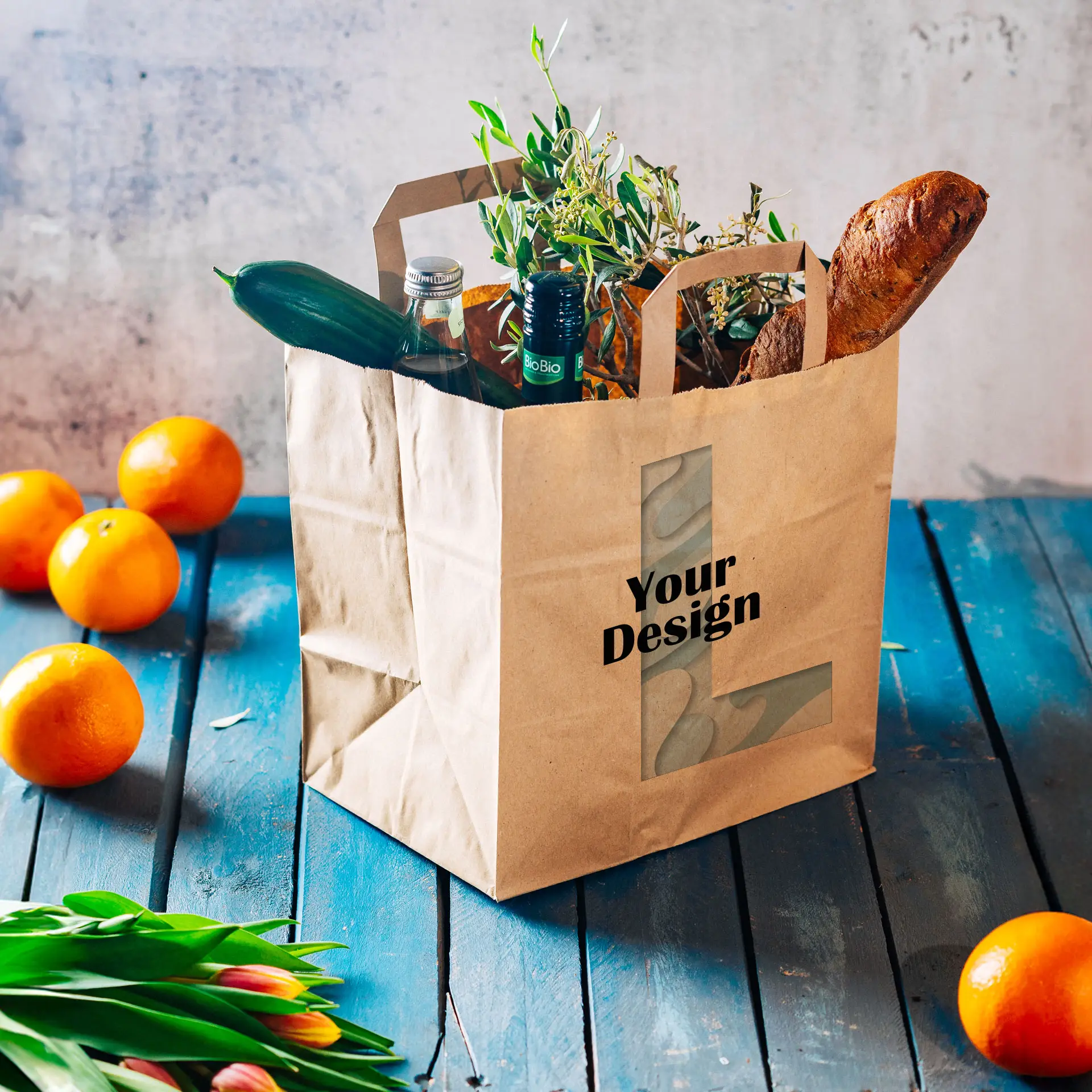 Papiertragetaschen, L - 26 x 17 x 25 cm, braun, breiter Boden