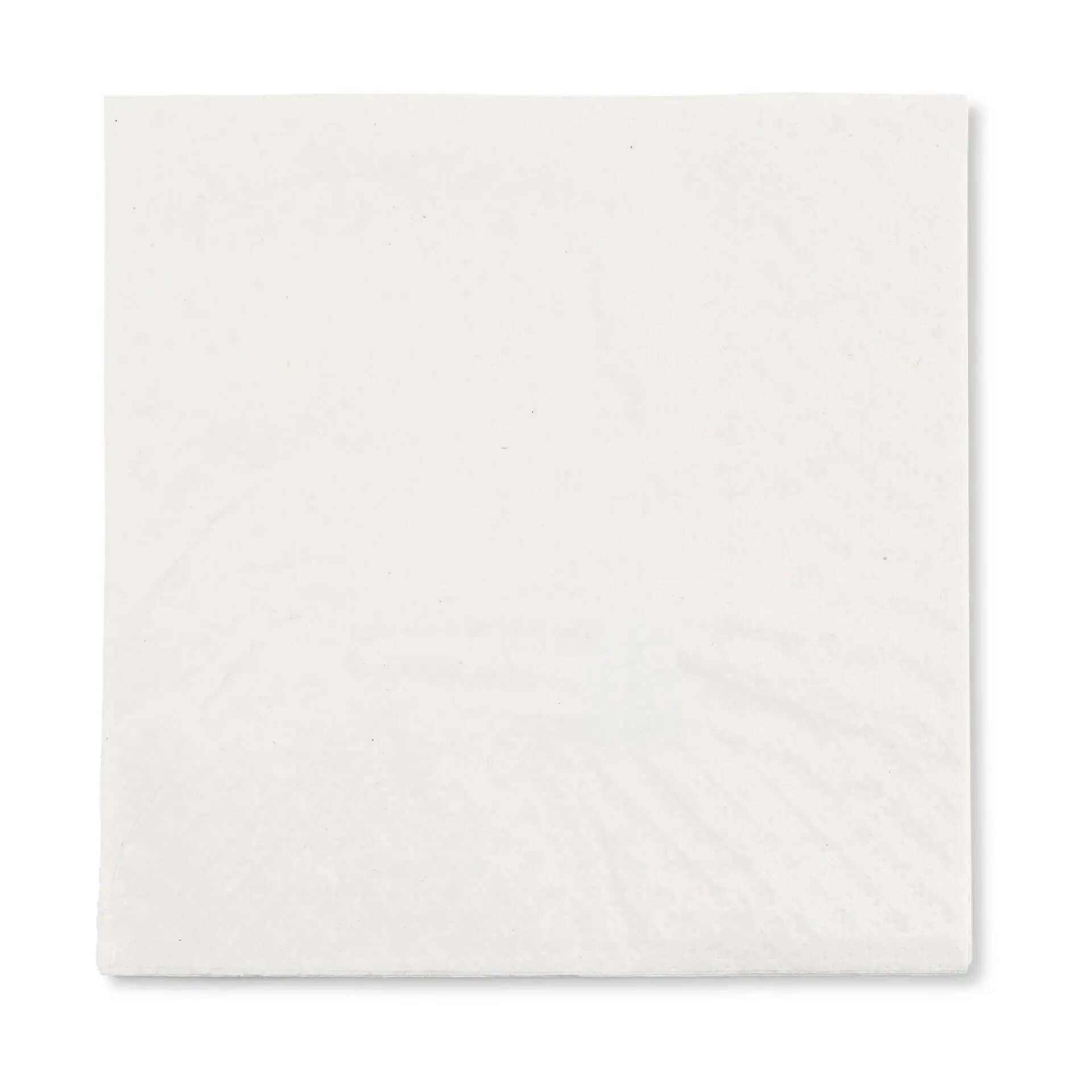 Biała kwadratowa serwetka papierowa, 33 x 33 cm, 2-warstwowa, z symbolem recyklingu i tekstem o 100% materiału z recyklingu.