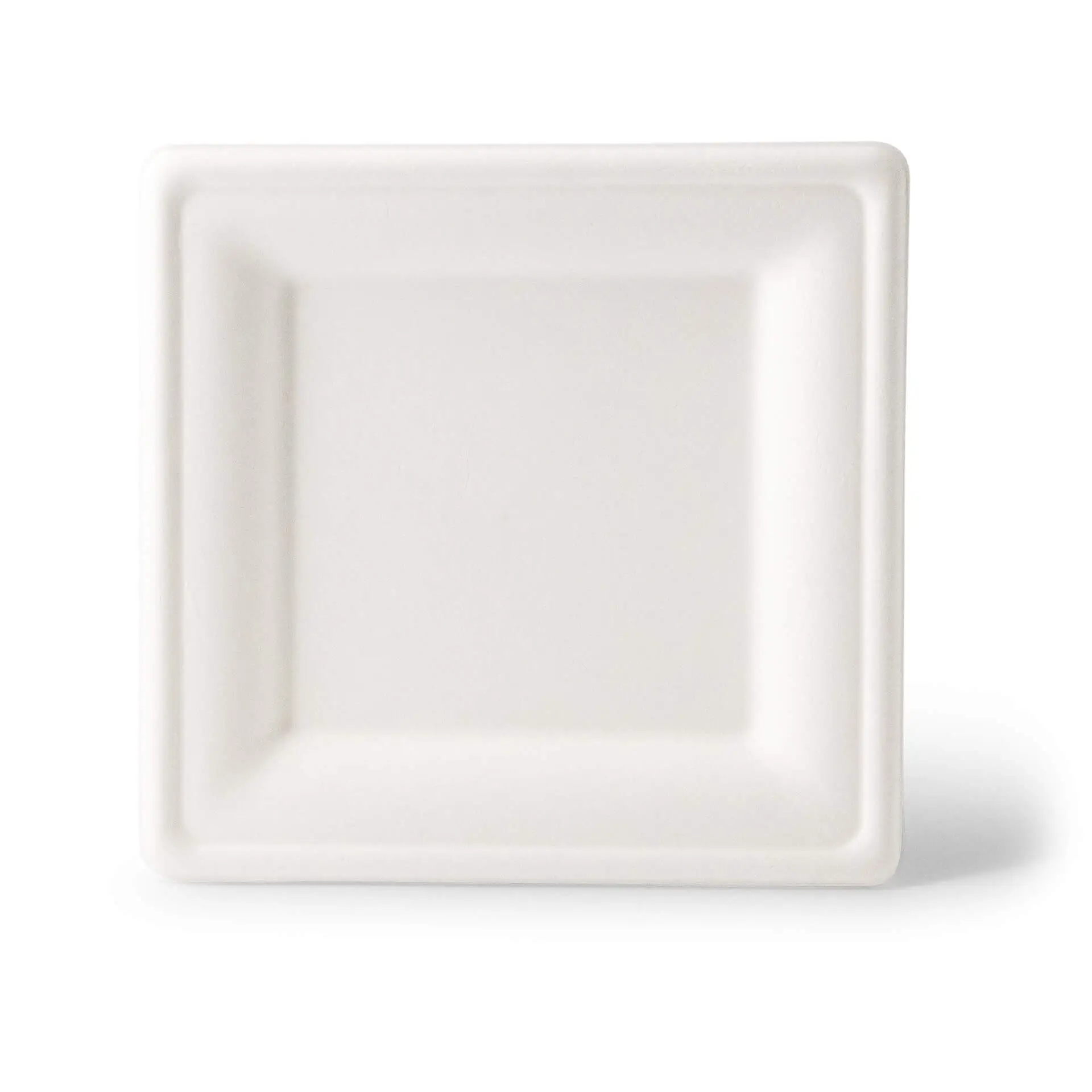 Kwadratowy biały talerz z trzciny cukrowej, 20 x 20 cm, odpowiedni do potraw na gorąco i na zimno, biodegradowalny, nowoczesny design.