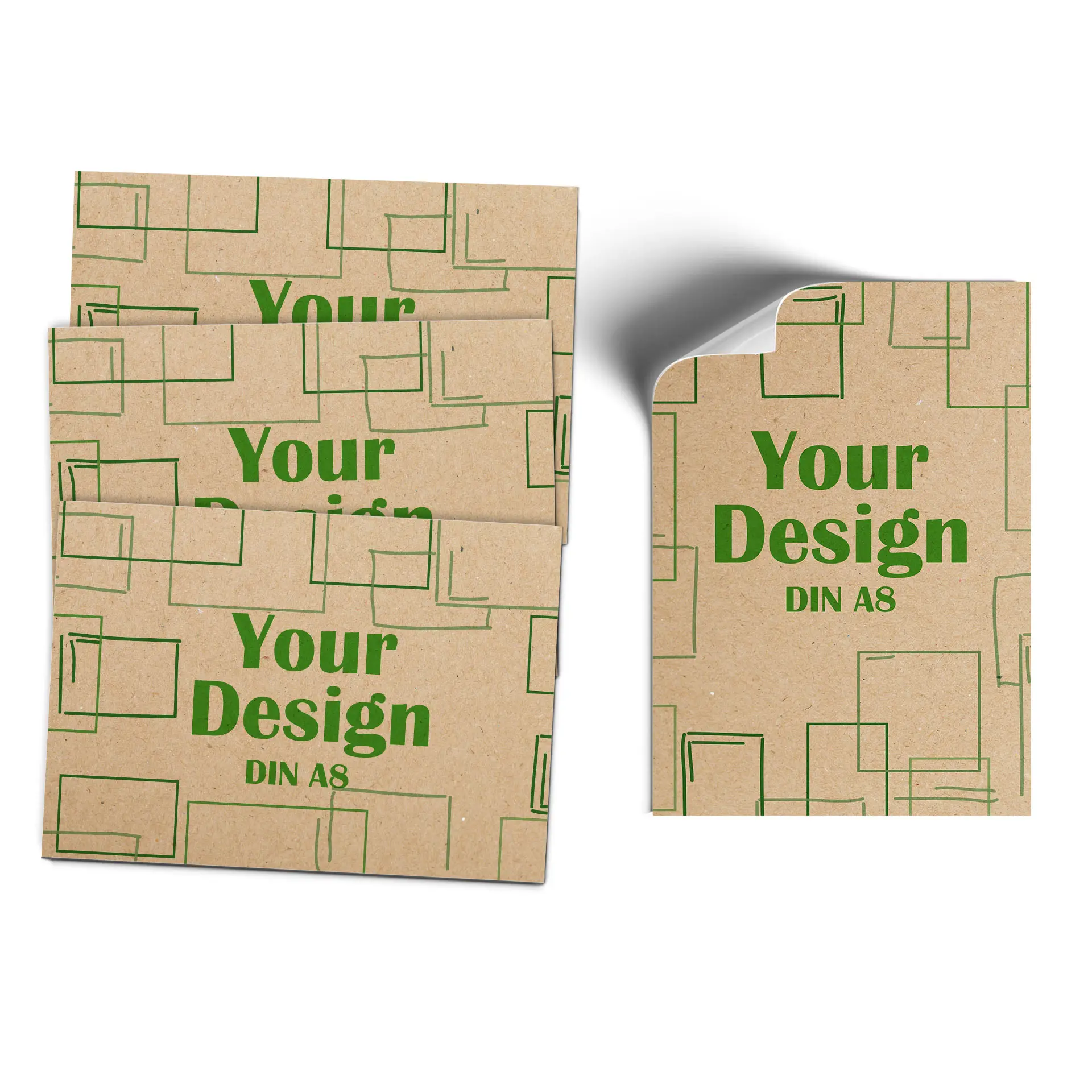 Teksturowana brązowa karta z purpurowym okrągłym wzorem i logo ptaka, wymiary 74x52 mm.