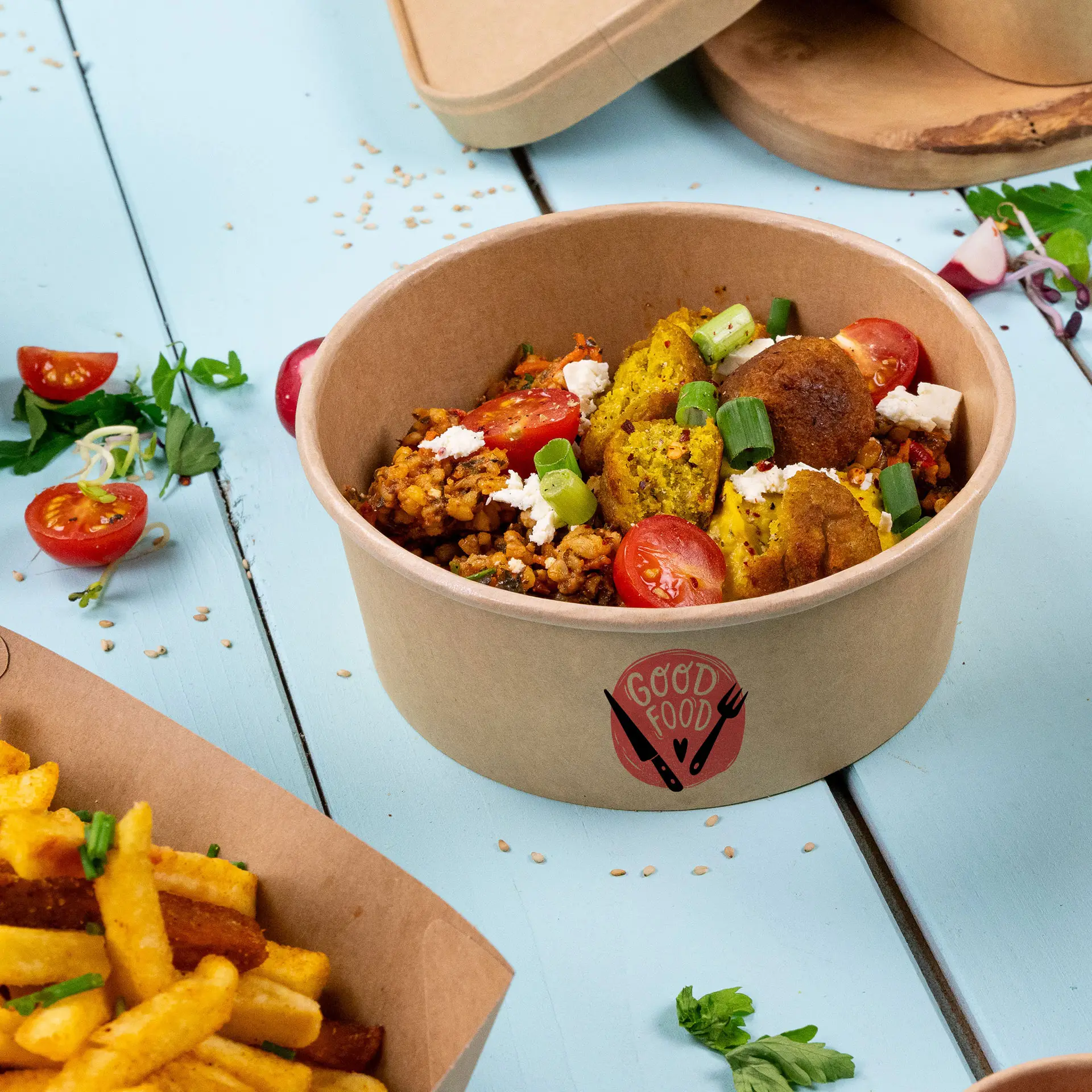 Miski sałatkowe z nadrukiem / Bowls personalizowane, 650 ml, Ø 150 mm, brązowe, powłoka PE