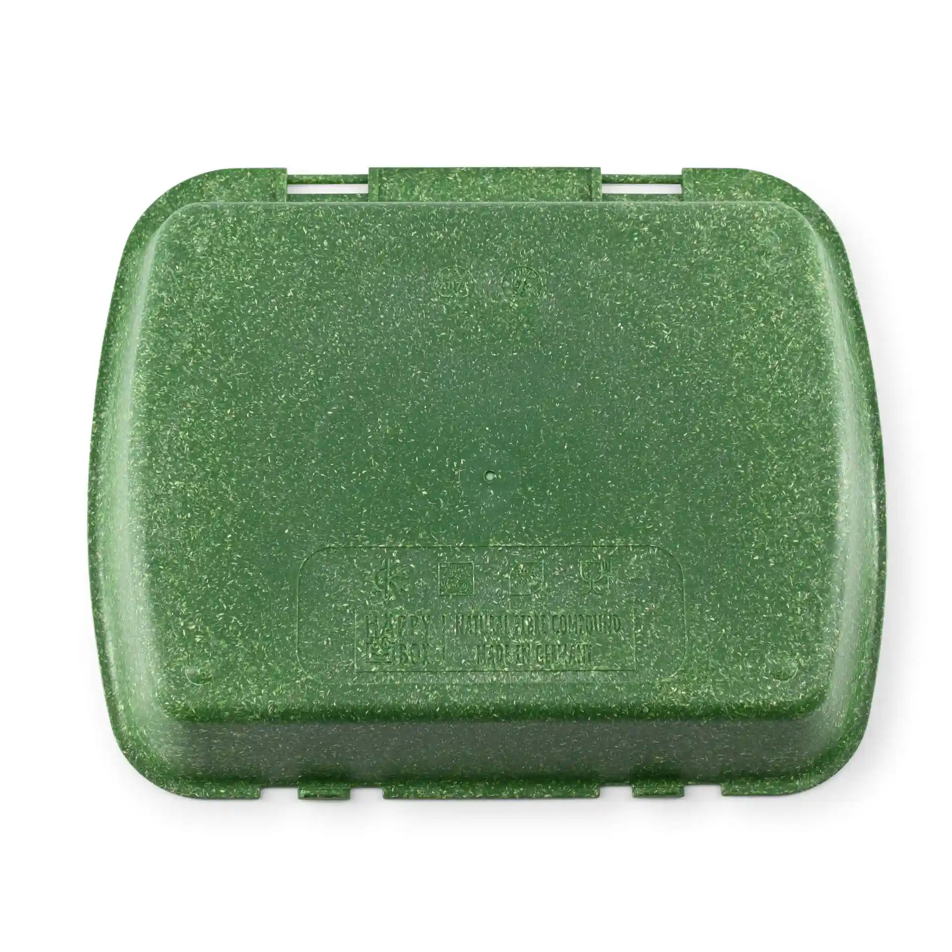 Prostokątny zielony wielokrotnego użytku pojemnik na menu z nakrapianą powierzchnią, 24,5 x 20 x 4,5 cm.