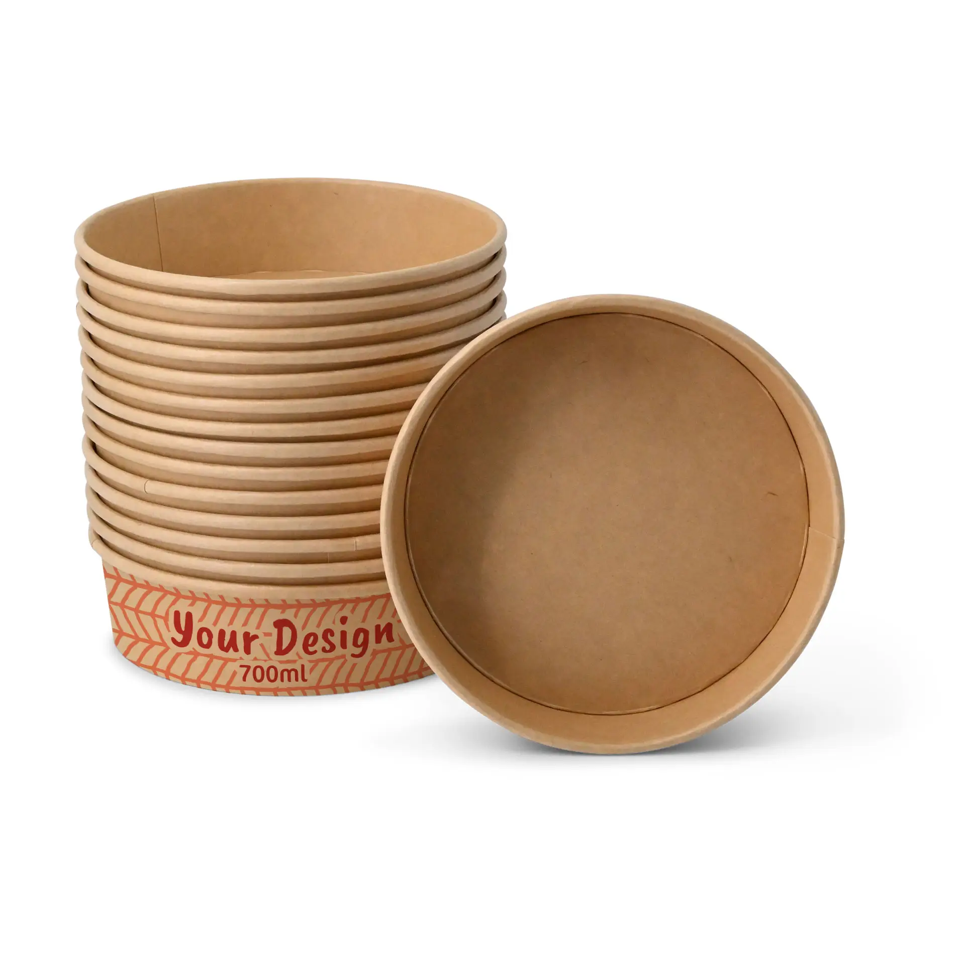 Miski sałatkowe z nadrukiem / Bowls personalizowane, 700 ml, Ø 185 mm, brązowe, powłoka PLA