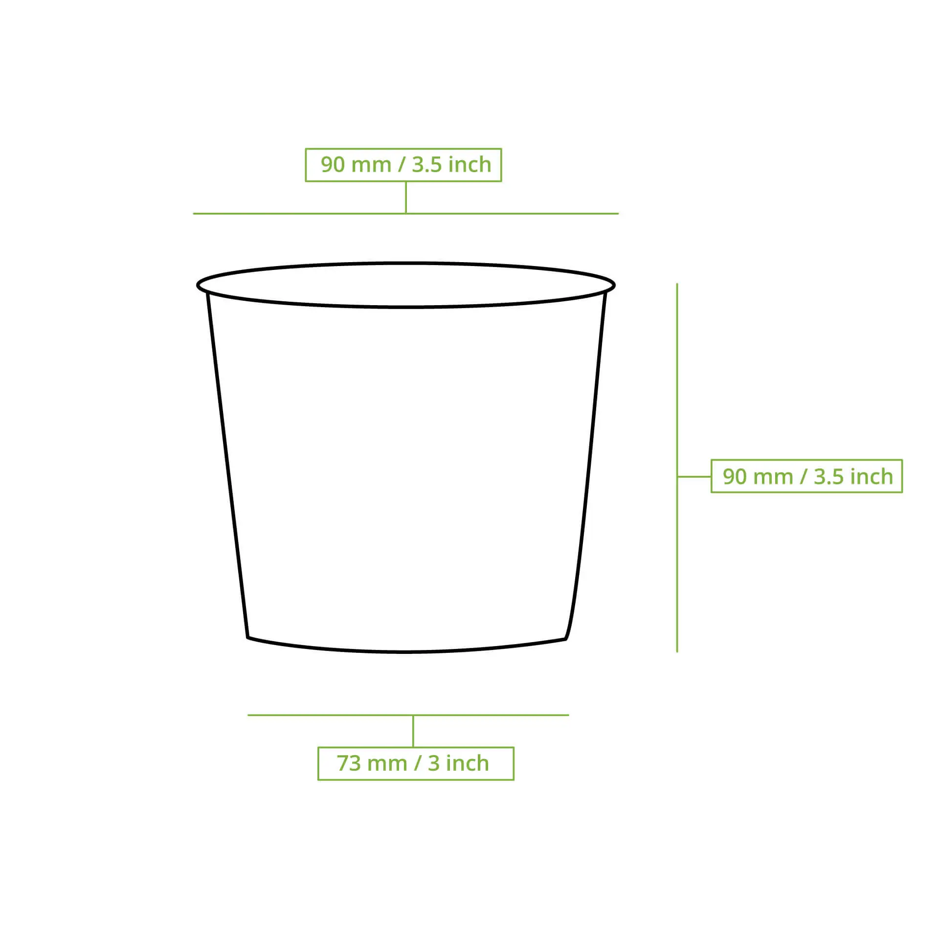 Brąski biodegradowalny kubek o pojemności 300 ml; wymiary: 90 mm średnicy i 73 mm wysokości, z powłoką PLA.