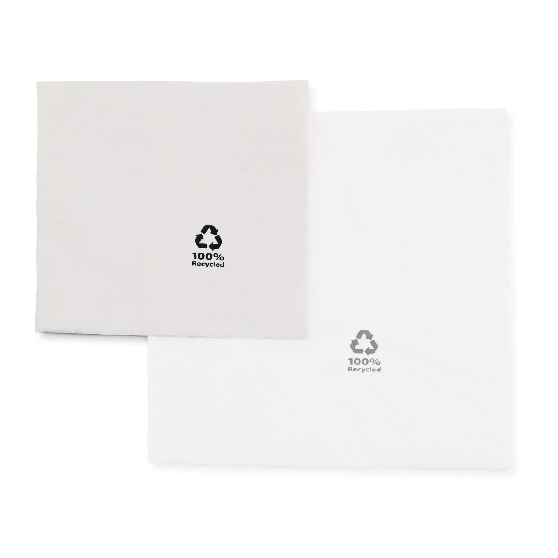 Biała serwetka koktajlowa, 24 x 24 cm, 2-warstwowa, wykonana z papieru z recyklingu, pokazana z wymiarami.
