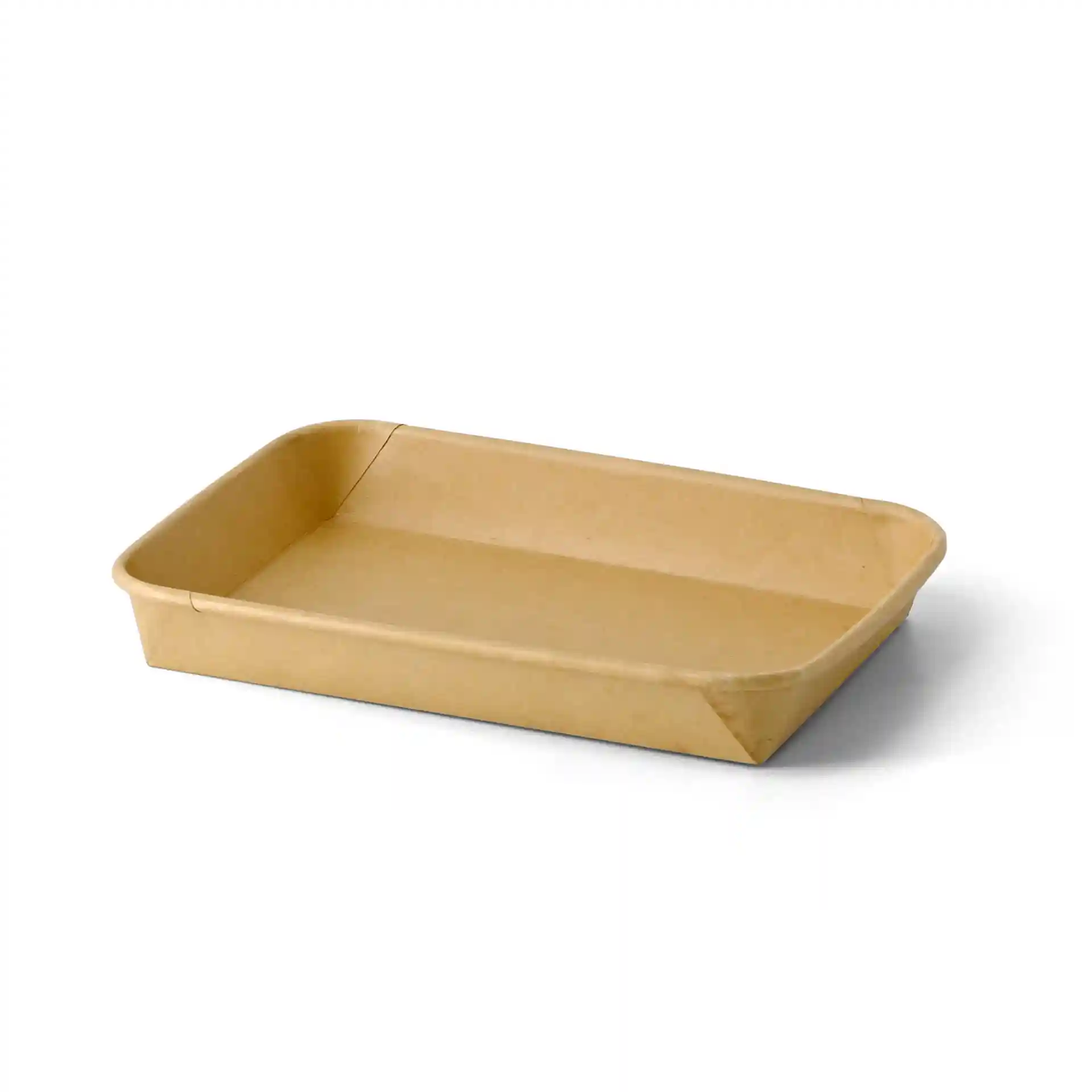 Brąskie pudełko na sushi w prostokątnej formie, 18,5 x 13 x 2,5 cm, z powierzchnią pokrytą PE.