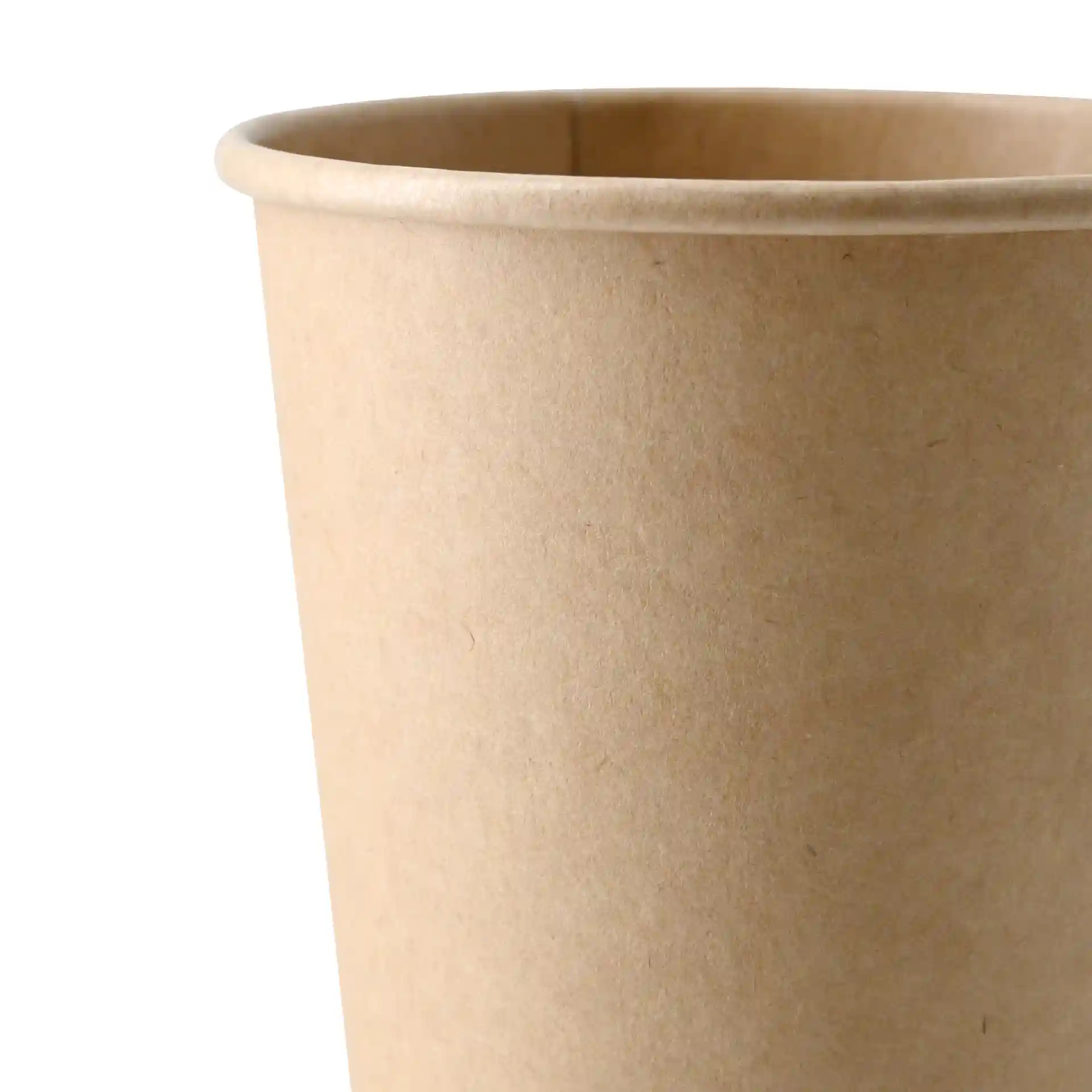 Brązowy papierowy kubek z pojedynczą ścianką, pojemność 400 ml i średnica 90 mm.