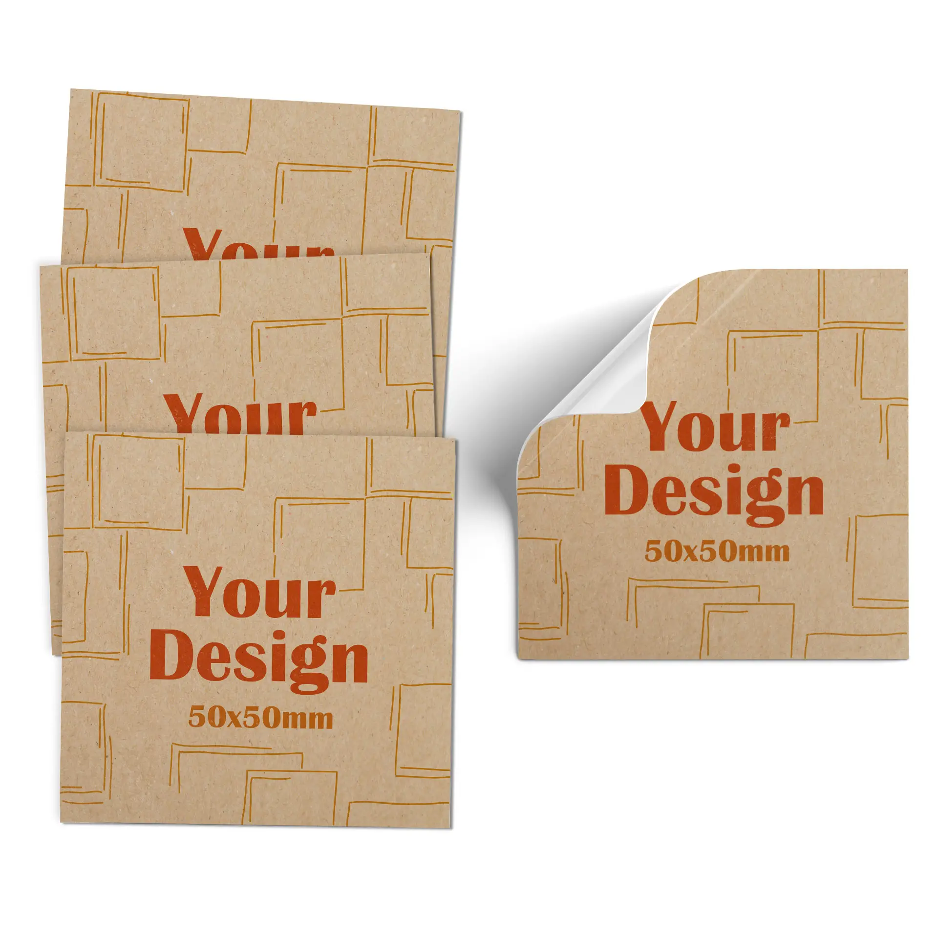 Brąska notatka papierowa z okrągłą czerwoną grafiką tukana oraz etykieta z wymiarem "5x5 cm."