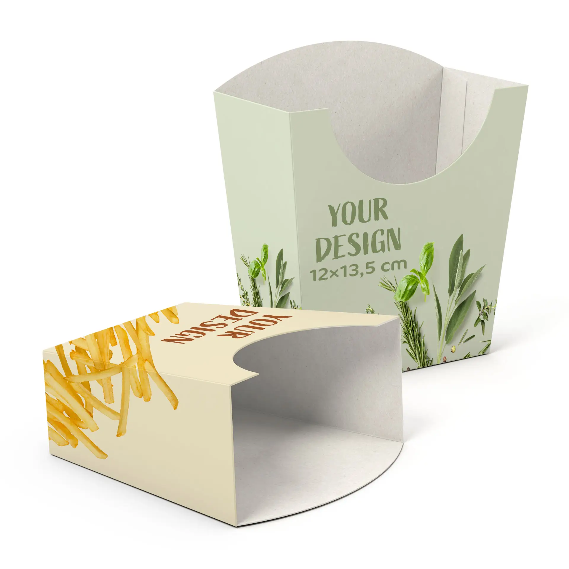 Nadrukowane pudełka na frytki, 12 x 5,9 x 13,5 cm, białe, prostokątne