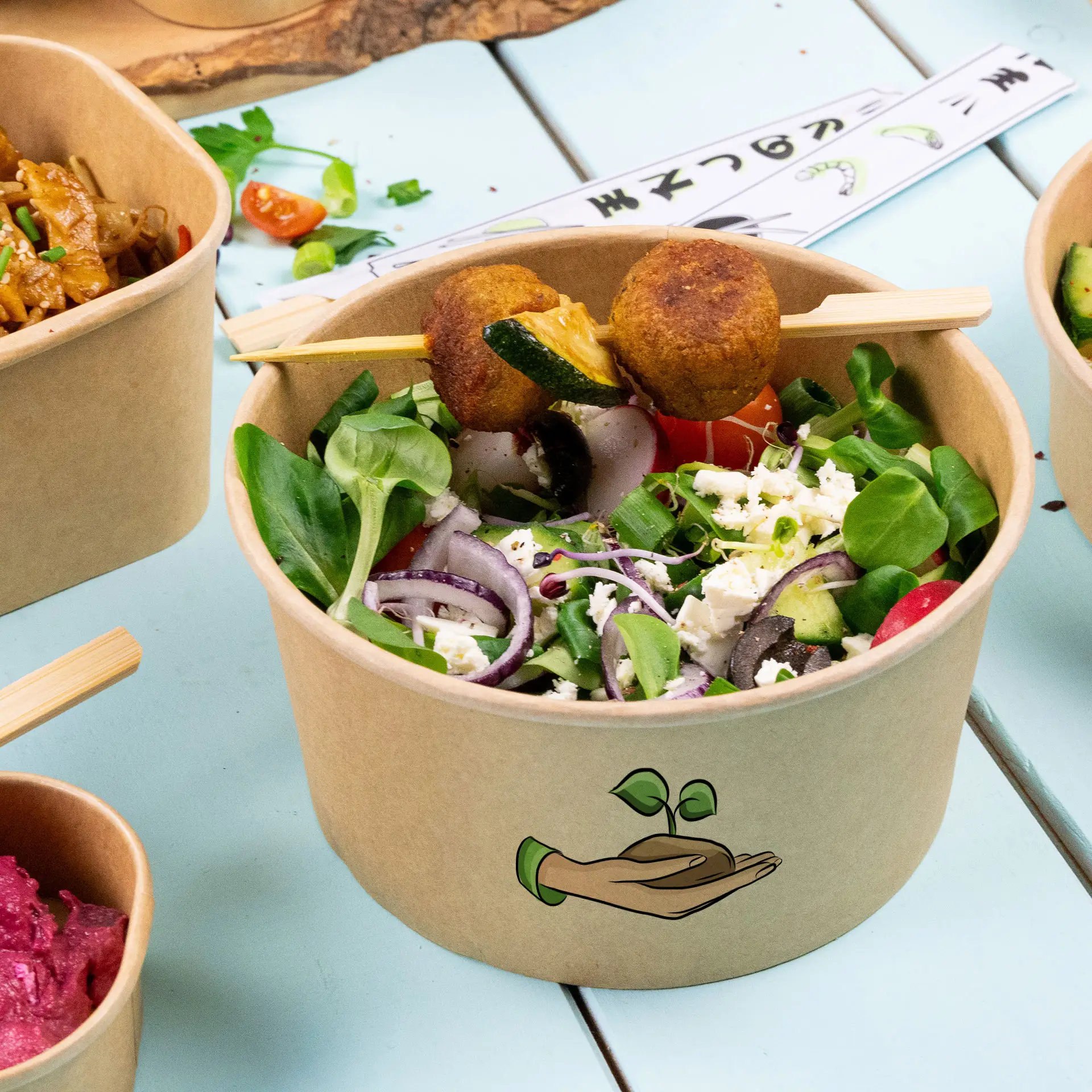 Miski sałatkowe z nadrukiem / Bowls personalizowane, 800 ml, Ø 150 mm, brązowe, powłoka PE