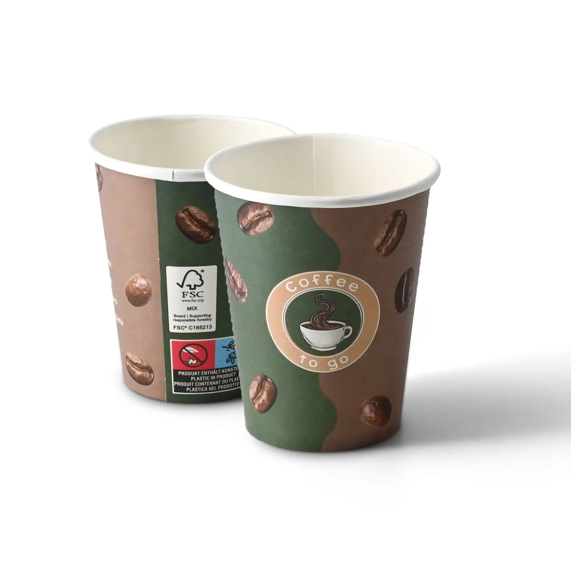 Pappbecher bedruckt "Kaffee" (beschichtet) 200 ml / 8 oz, Ø 80 mm, weiß