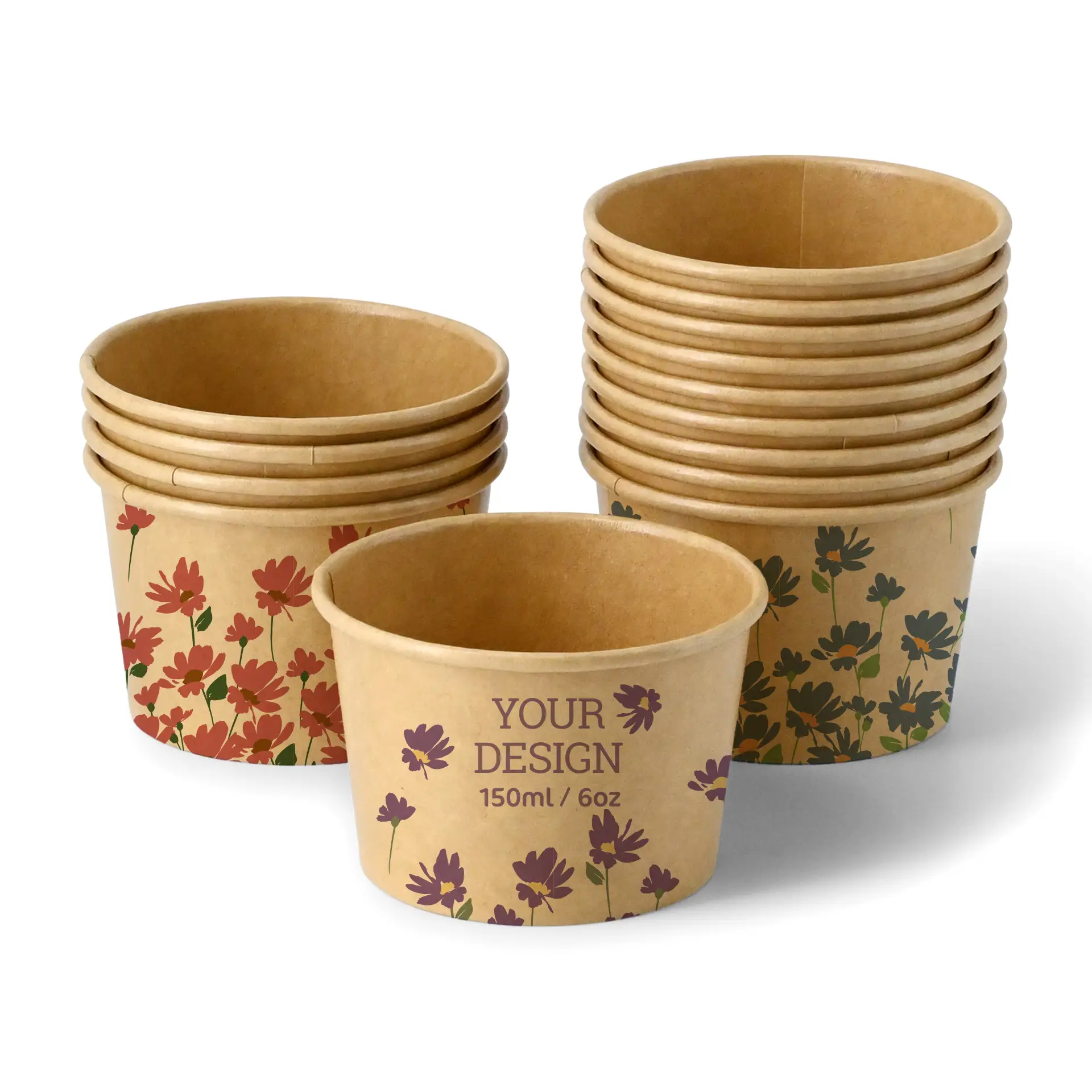 Spersonalizowany brązowy kubek na lody z logo; odpowiedni do kawiarni i wydarzeń, pojemność 150 ml.