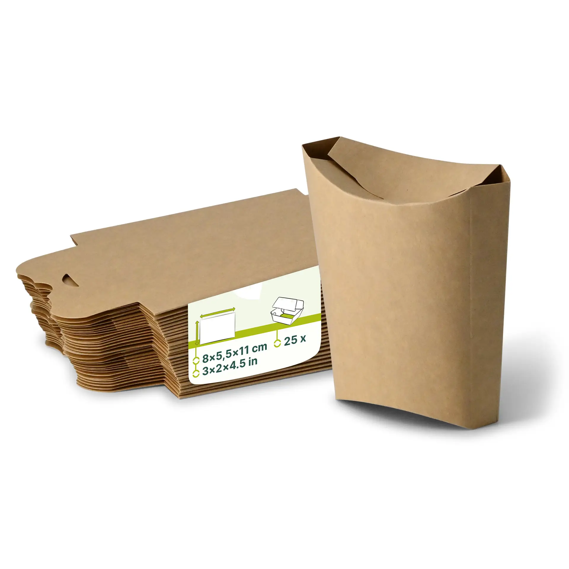 Łopatka do chipsów z pokrywką, 8 x 5,5 x 11 cm, z papieru kraft; opakowanie zawierające 25 sztuk do dostaw na wynos.