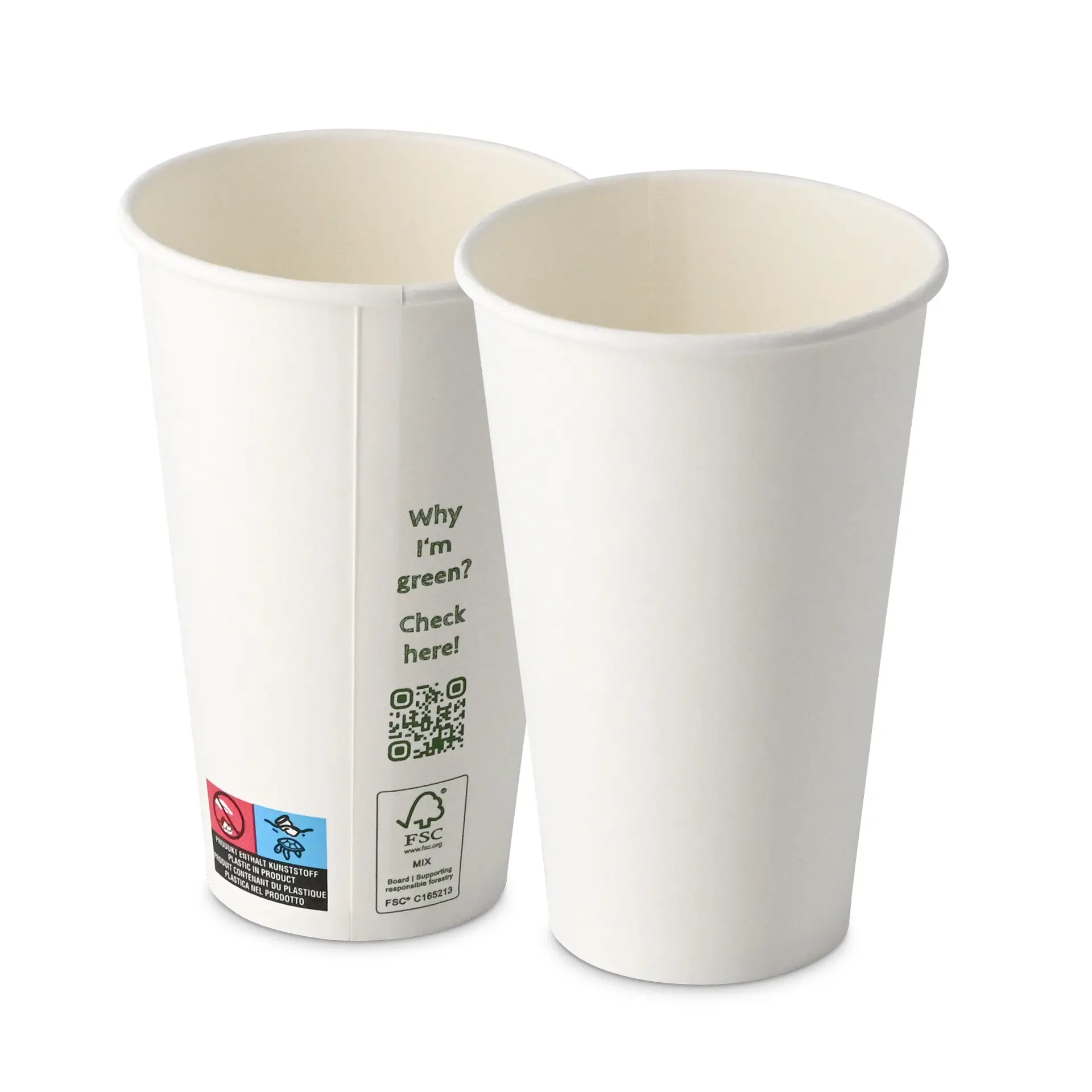 Kubek papierowy 400 ml / 16 oz, Ø 90 mm, jednowarstwowy, biały, powlekany PLA