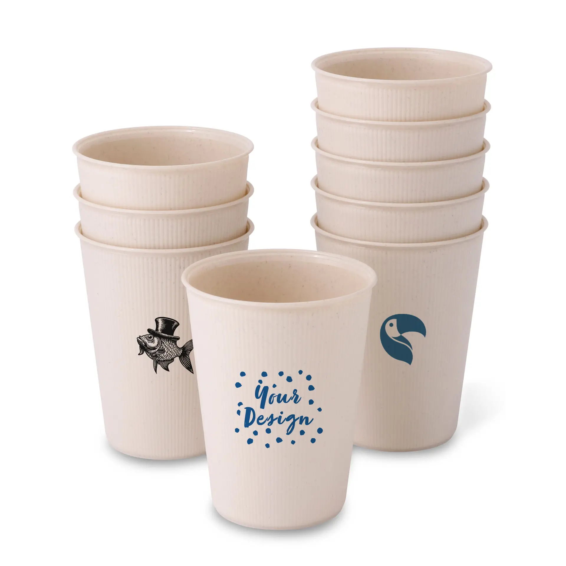 Kubki wielokrotnego użytku z nadrukiem, w stylu falistym, 400 ml / 16 oz, Ø 90 mm